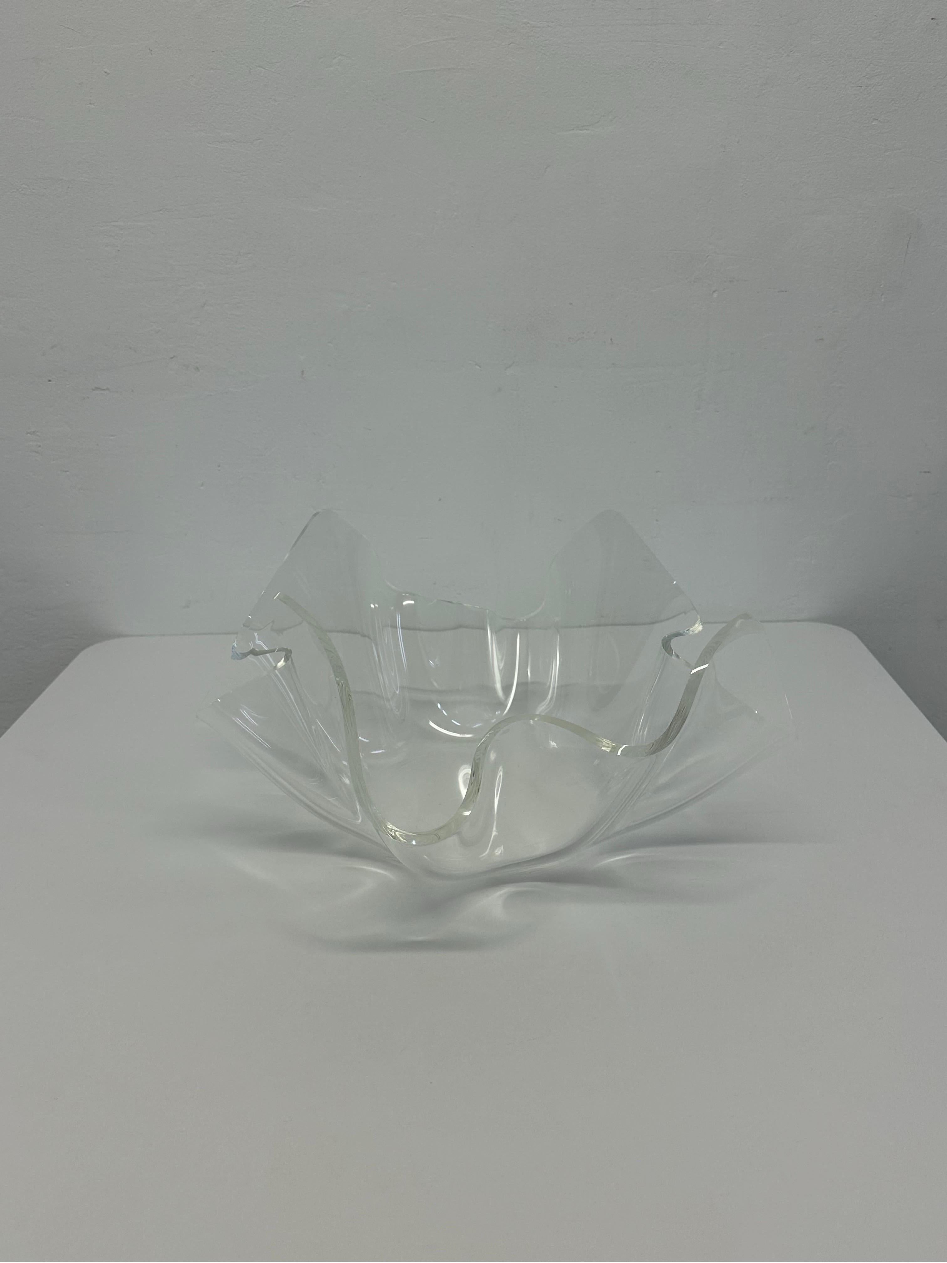 Mid-Century Clear Lucite Handkerchief Draped Bowl For Sale 1