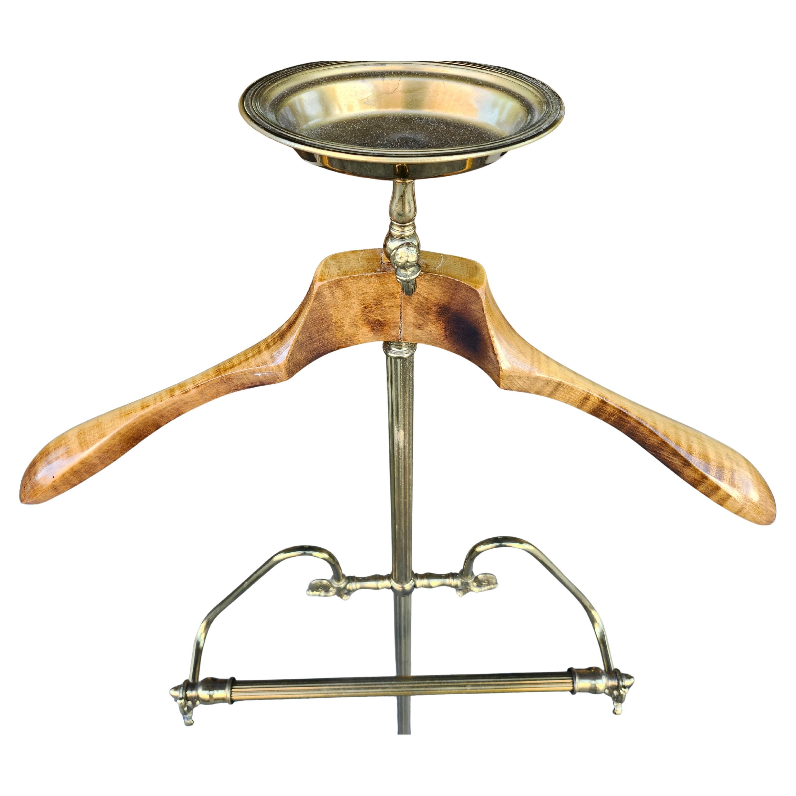Beaux Arts Mid Century Clothing Valet Brass & Curly Maple For Sale