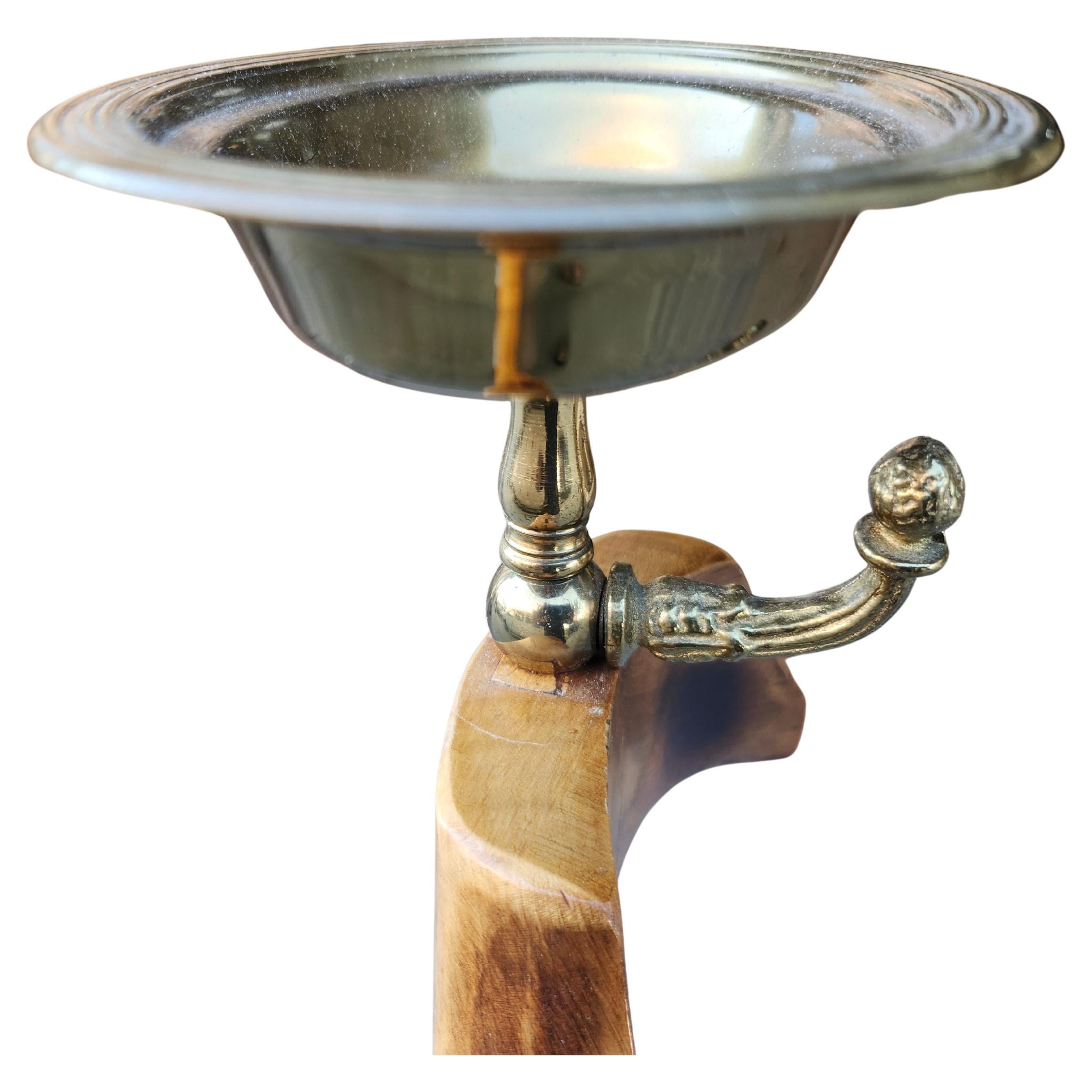 Carved Mid Century Clothing Valet Brass & Curly Maple For Sale