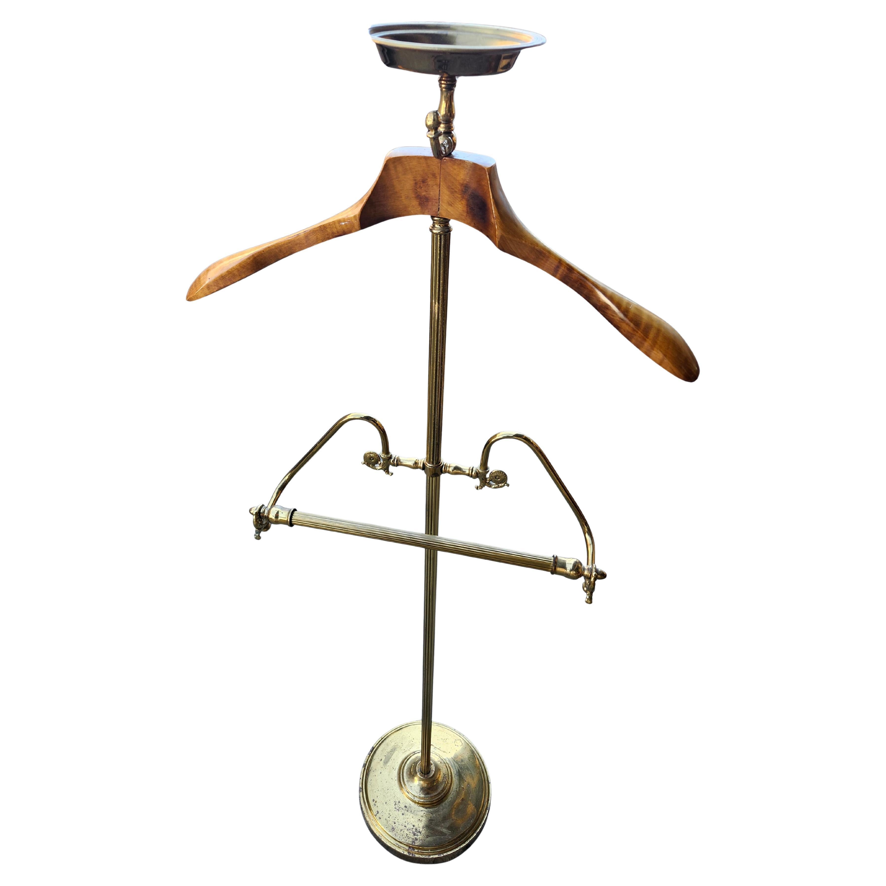 Mid Century Clothing Valet Brass & Curly Maple For Sale 1