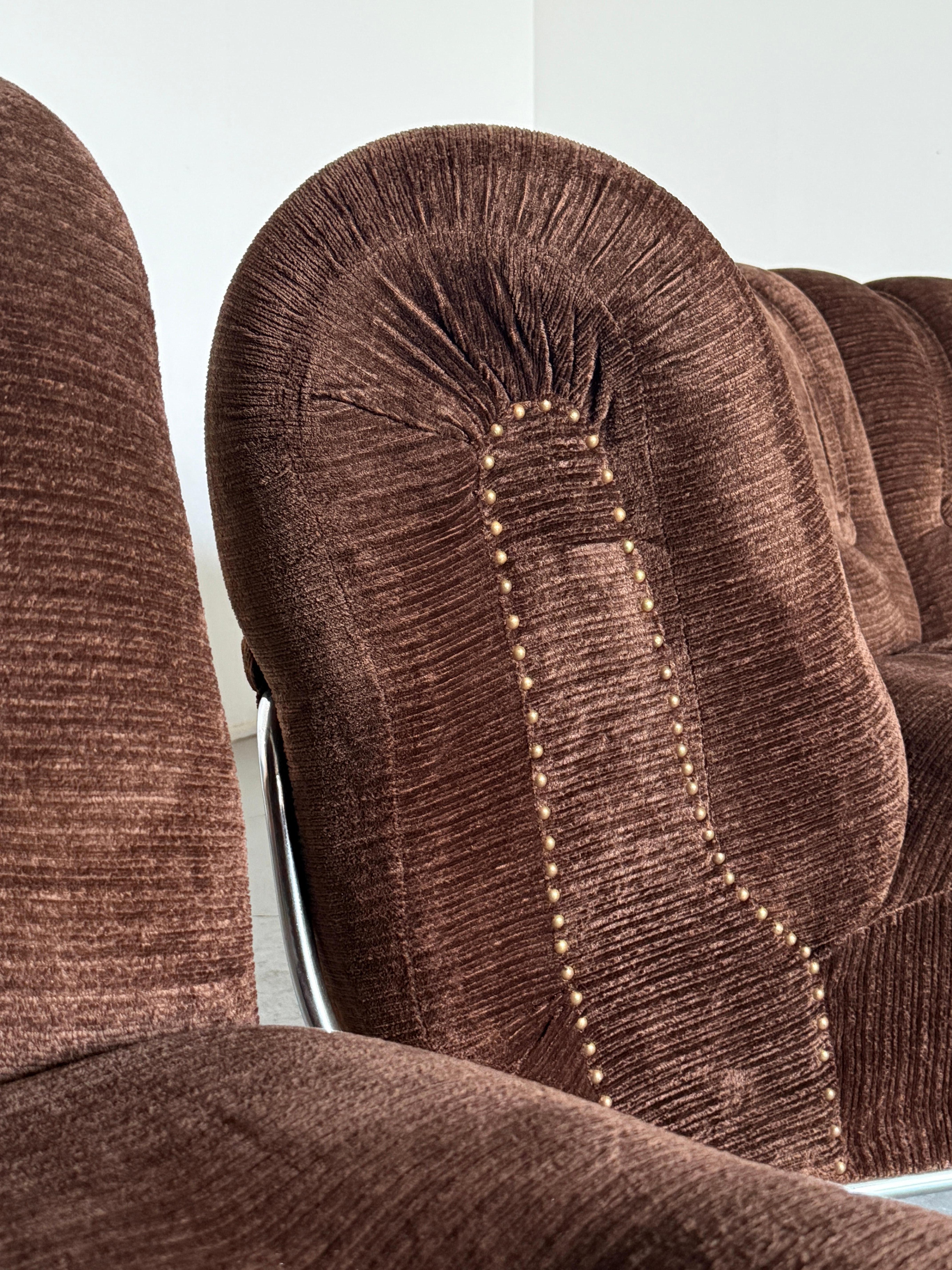 Mid-Century Cloud Sectional Sofa in Dark Brown Striped Fabric Upholstery, Steel For Sale 5