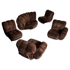 Mid-Century Cloud Sectional Sofa in Dark Brown Striped Fabric Upholstery, Steel