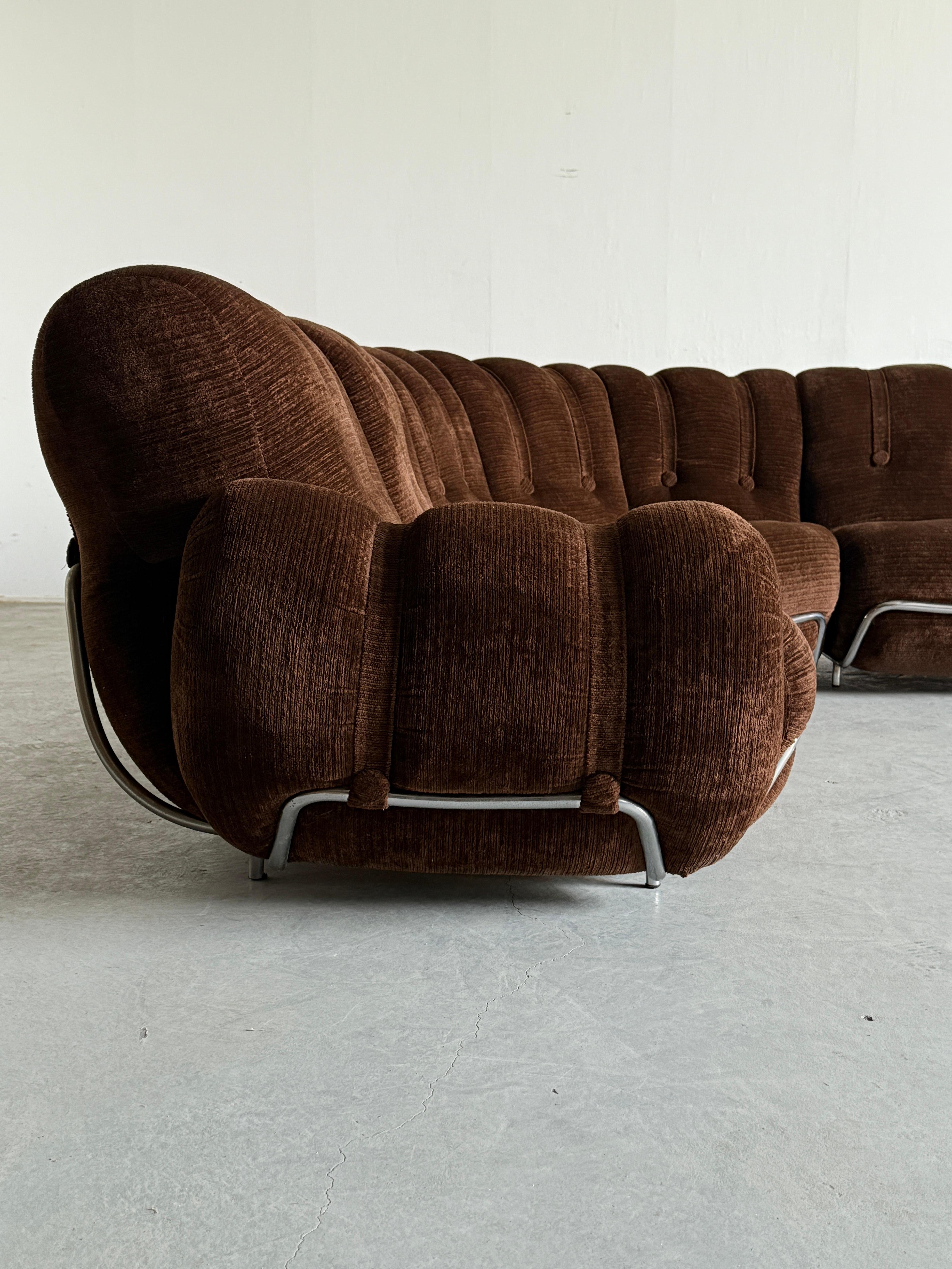 Mid-Century Cloud Sectional Sofa in Dark Brown Striped Fabric Upholstery, Steel In Good Condition For Sale In Zagreb, HR