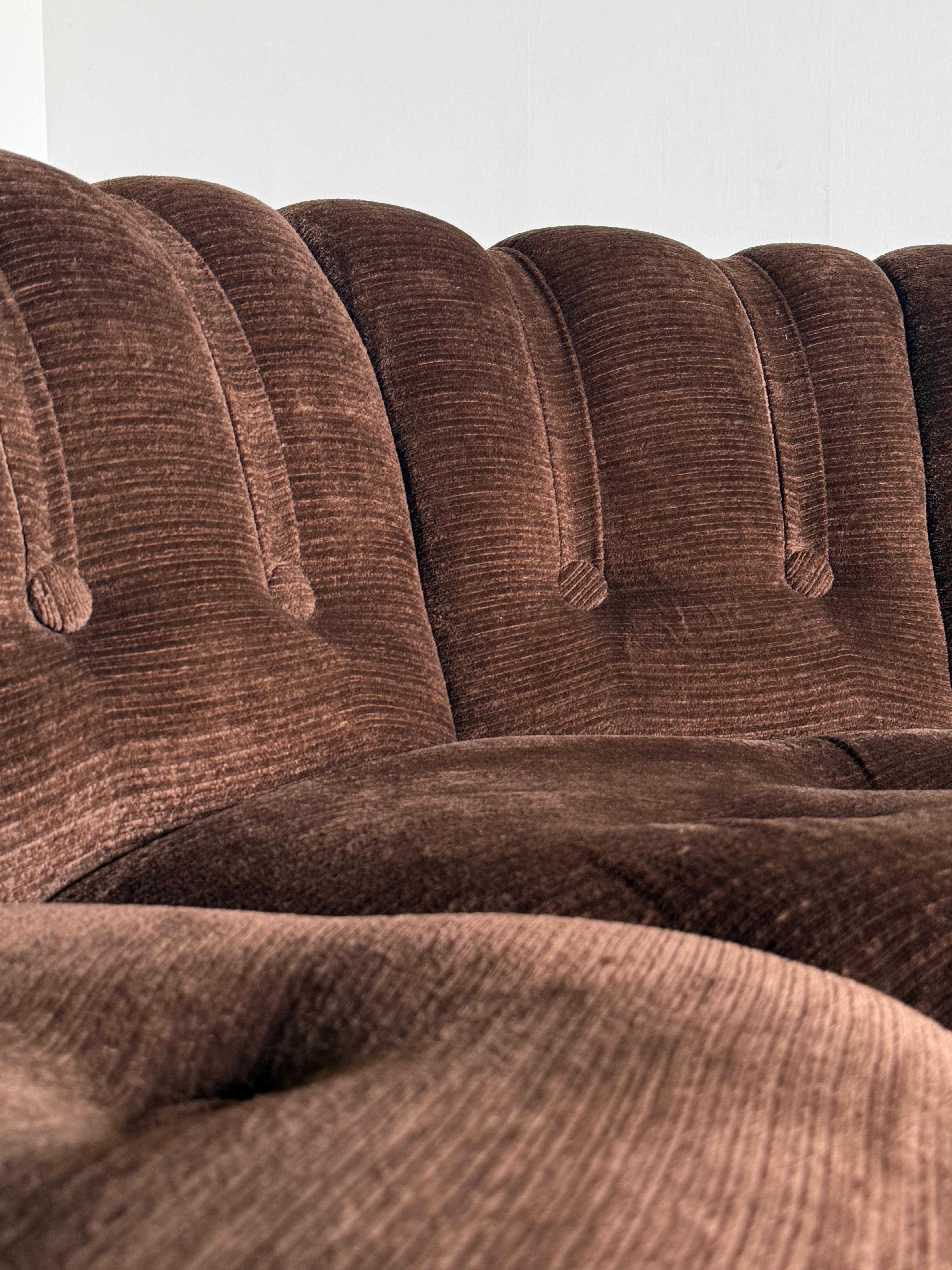 Mid-Century Cloud Sectional Sofa in Dark Brown Striped Fabric Upholstery, Steel For Sale 3