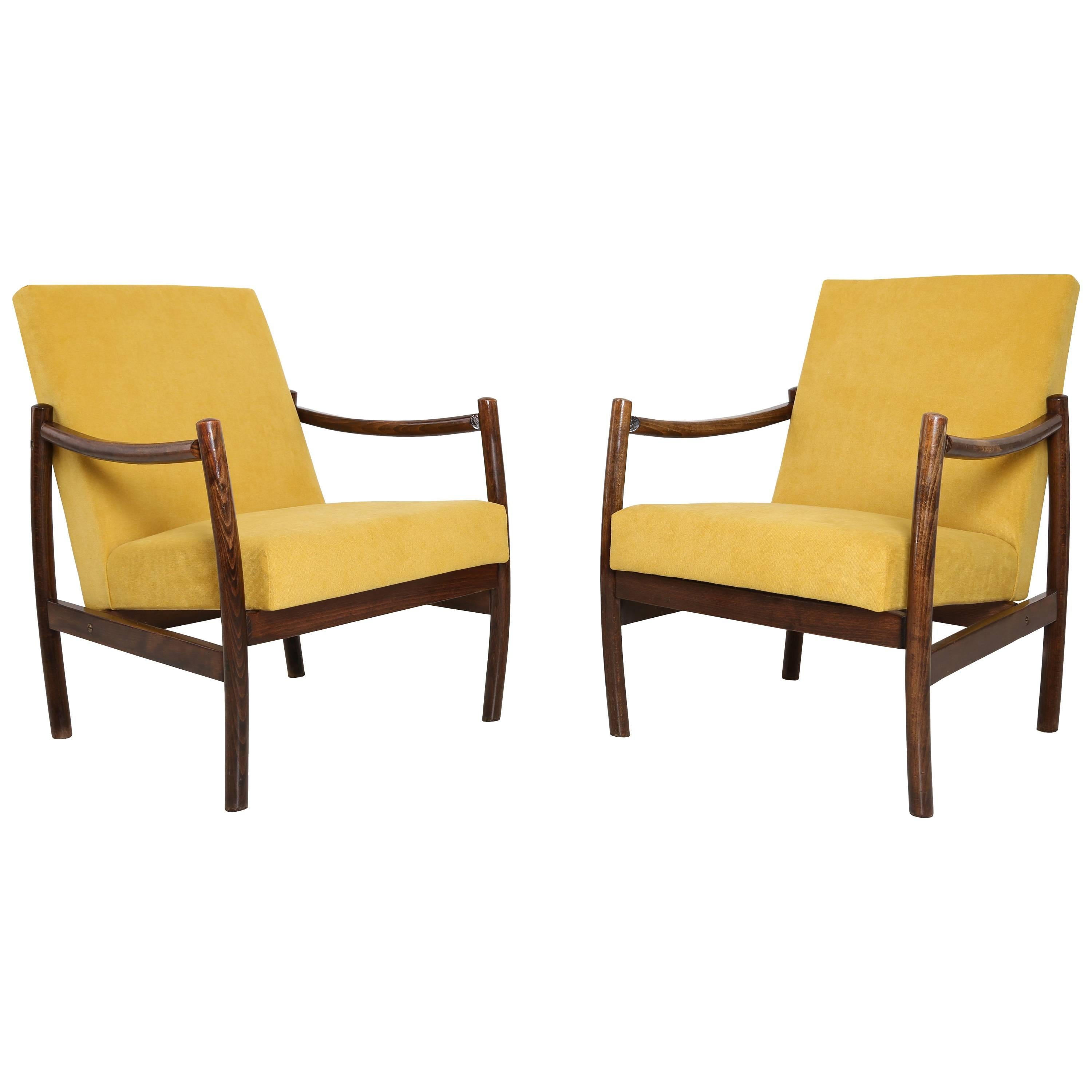 Fauteuil club du milieu du siècle en velours jaune, Europe, années 1960