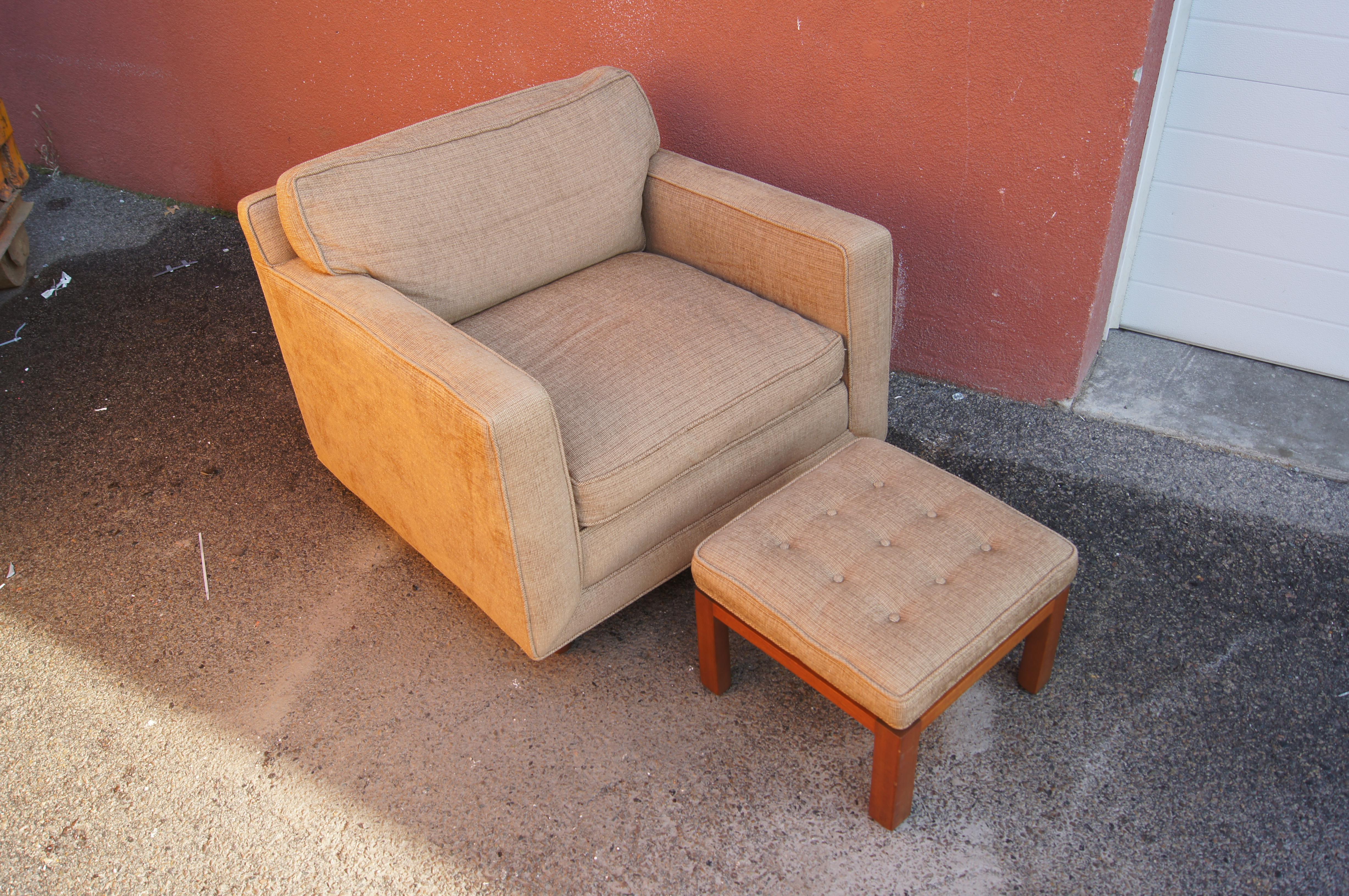 Mahogany Mid-Century Club Chair and Ottoman by Harvey Probber For Sale