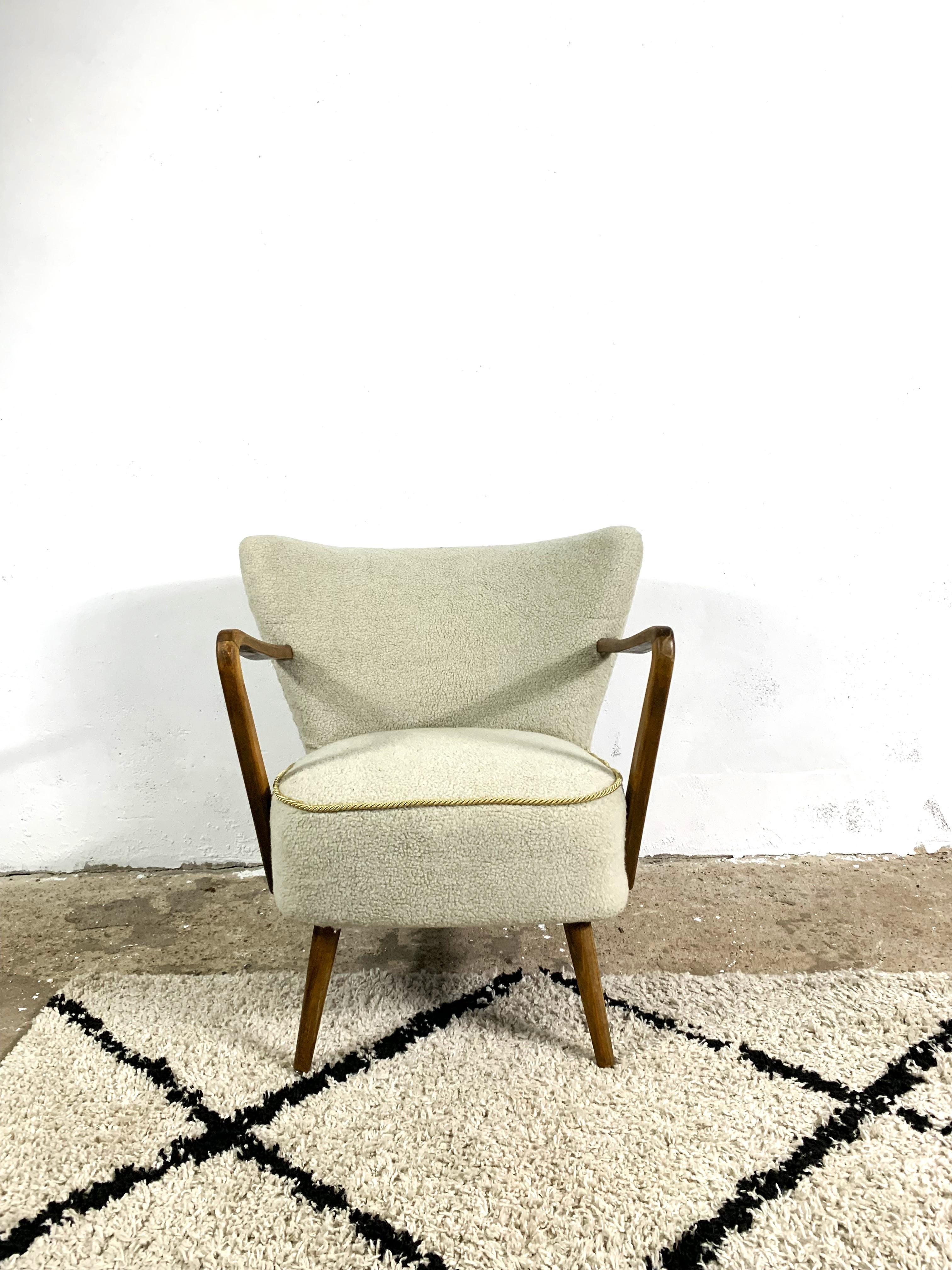 Scandinavian Modern Mid Century Club Chair Boucle For Sale