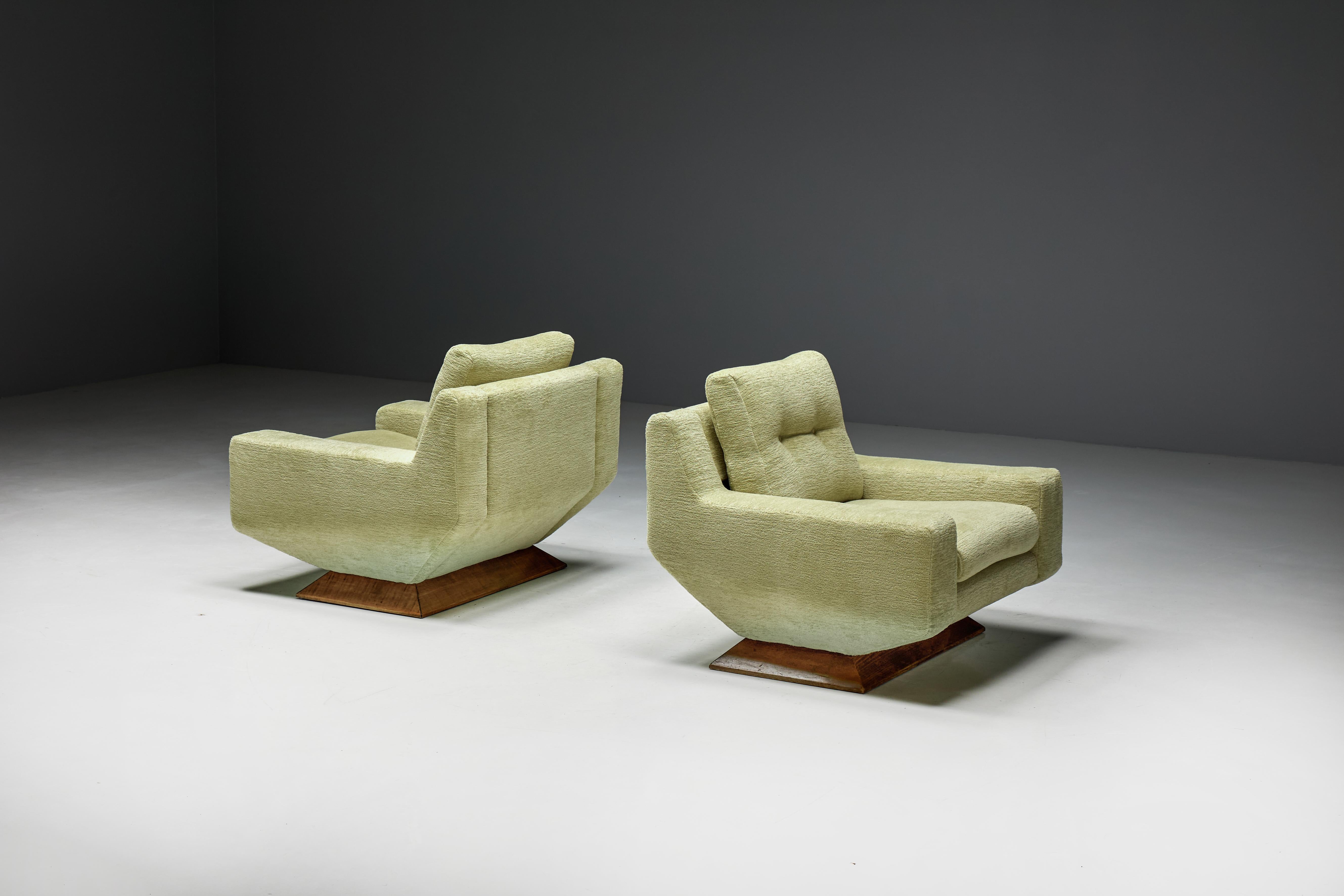 Mid-Century Modern Mid-Century Club Chairs in Pierre Frey Chenille, Italy, 1960s For Sale