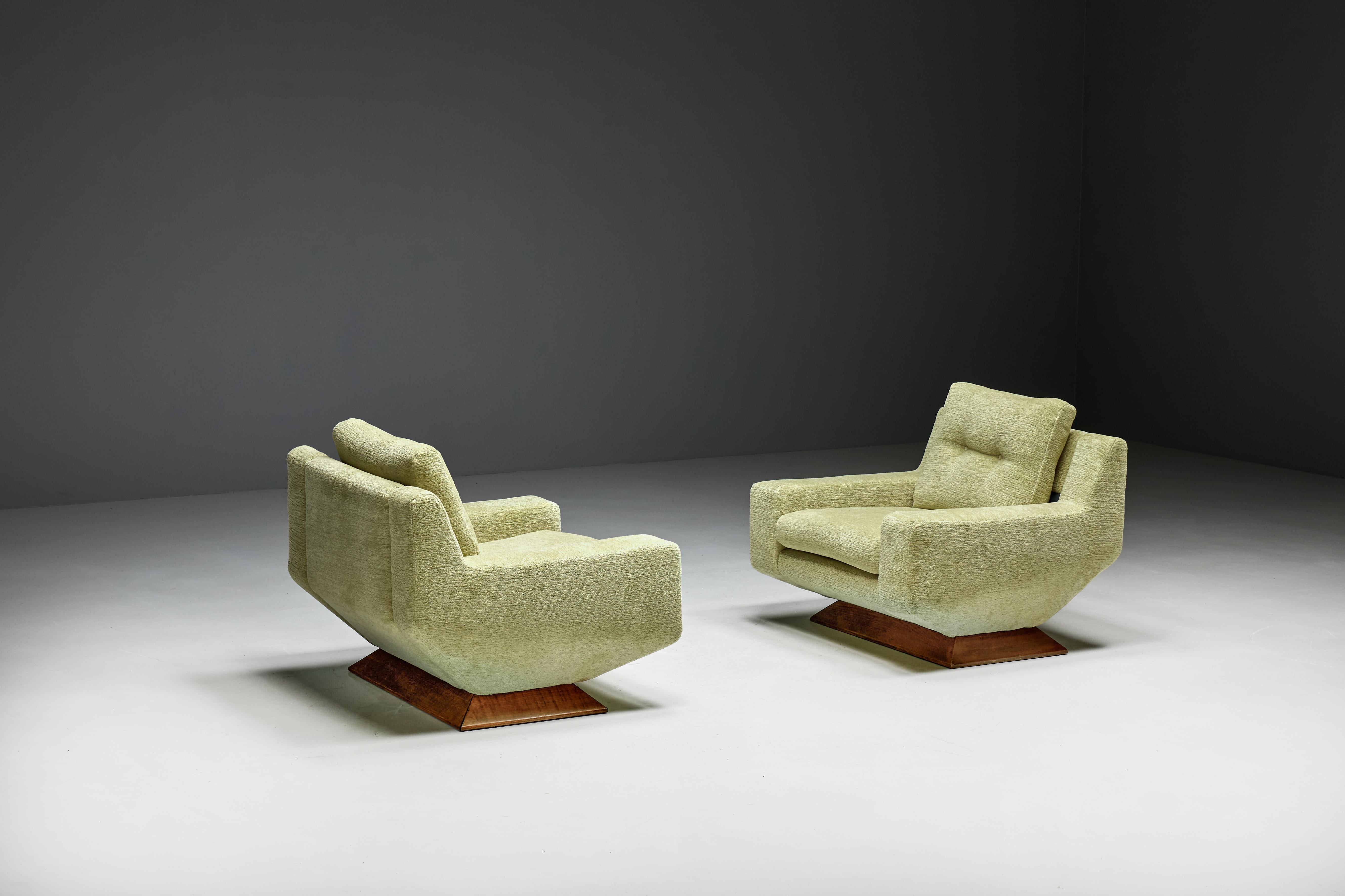 Italian Mid-Century Club Chairs in Pierre Frey Chenille, Italy, 1960s For Sale