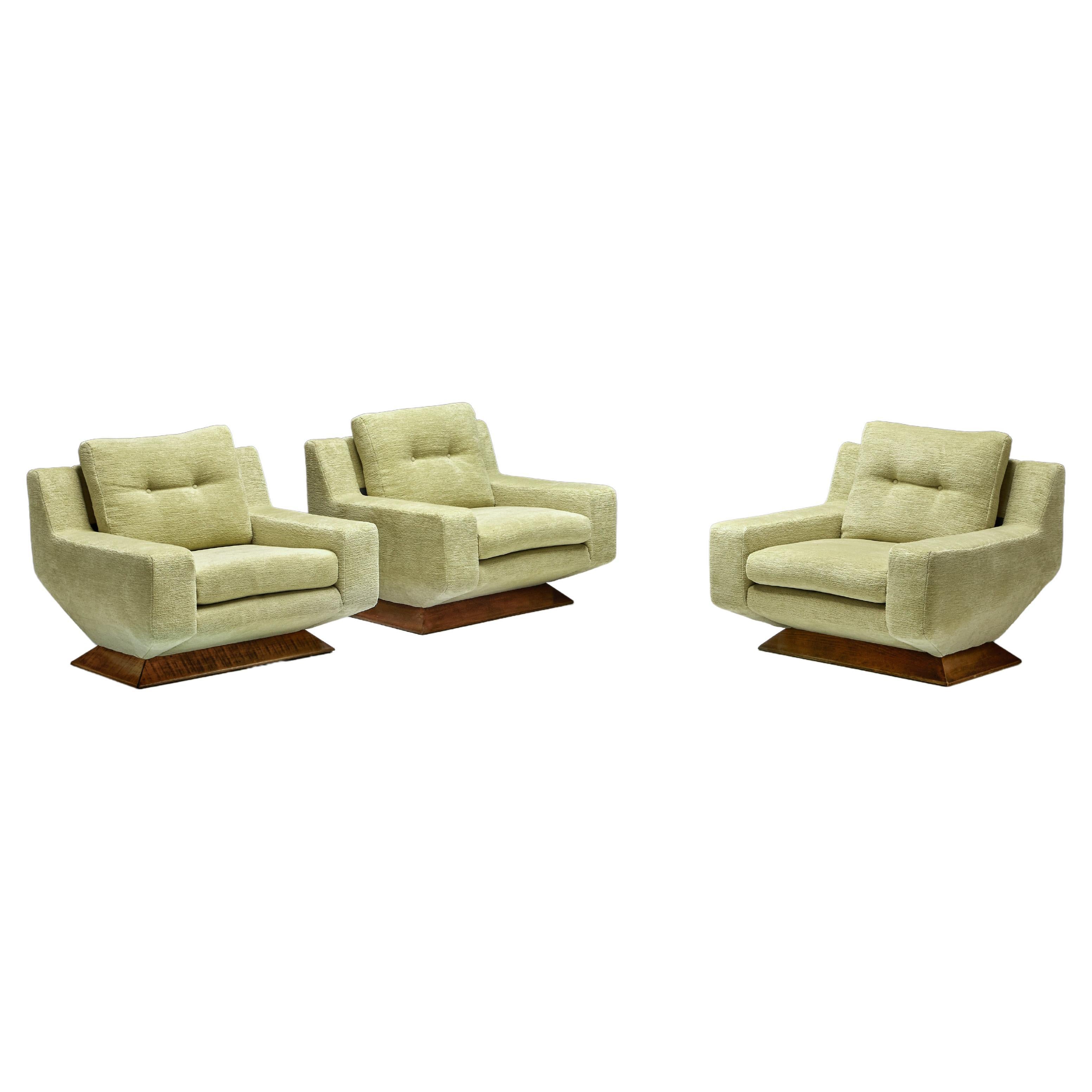 Mid-Century Club Chairs in Pierre Frey Chenille, Italy, 1960s