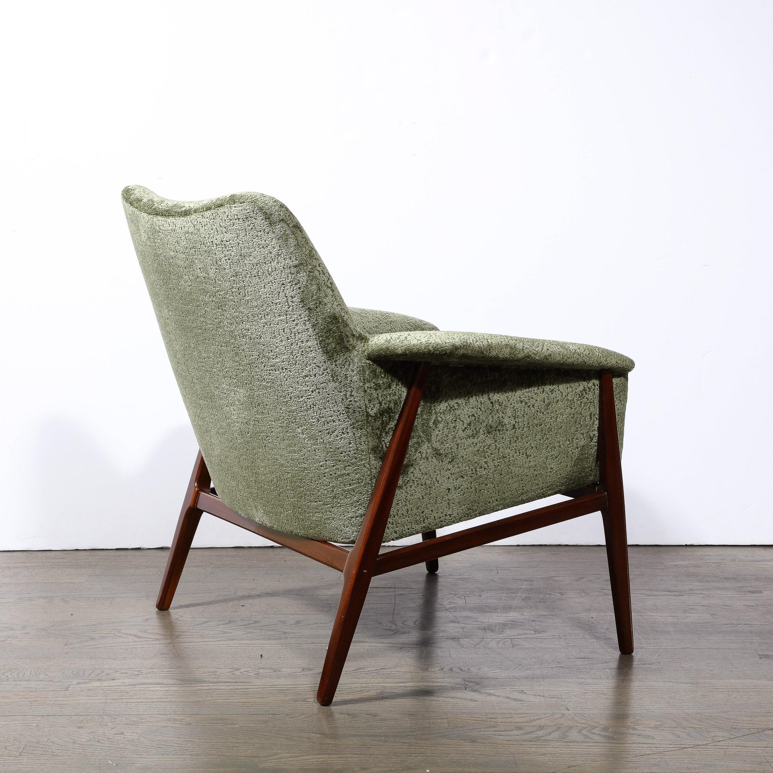 Mid-century Club Chairs W/ Hand-Rubbed Walnut & Holly Hunt Gauffraged Velvet 4