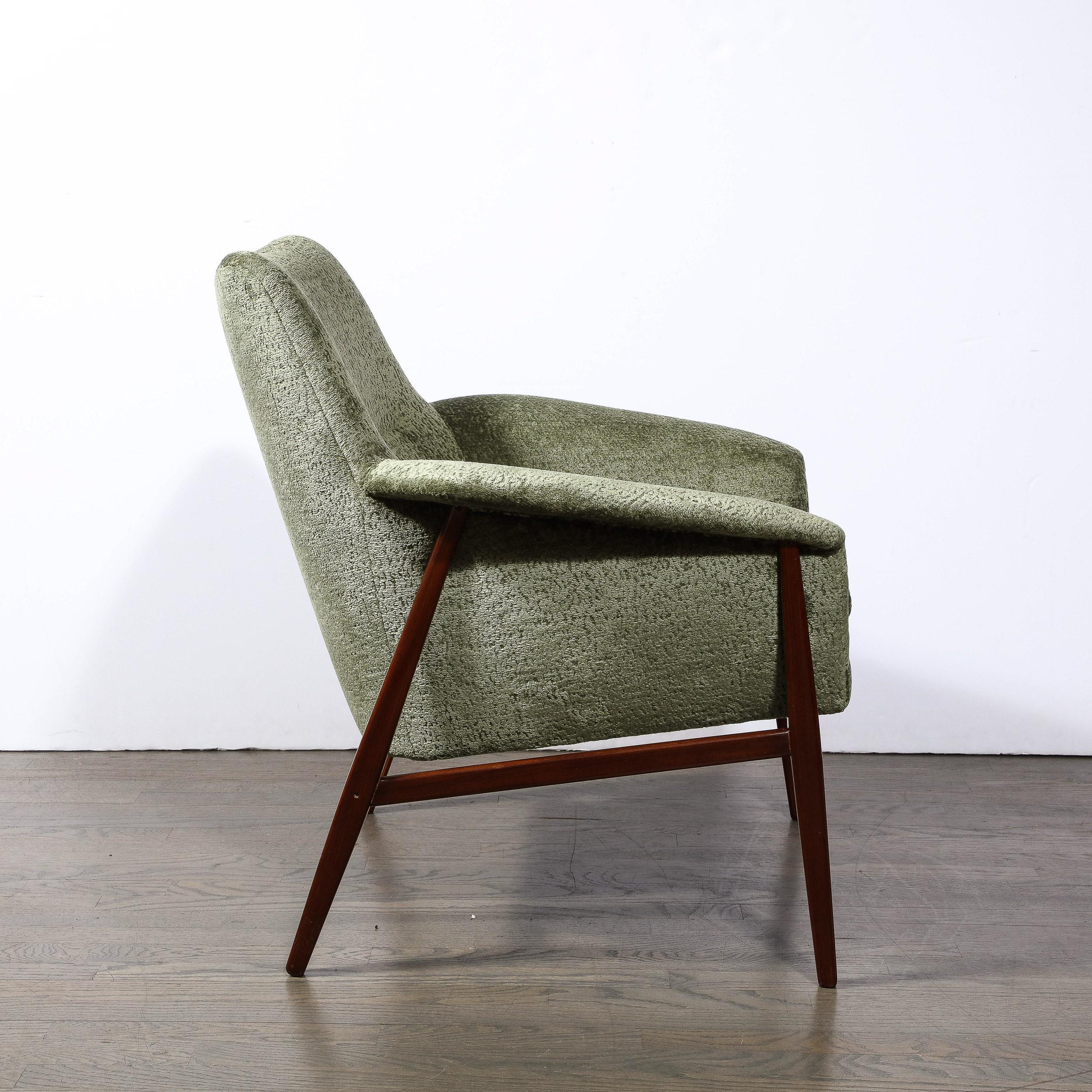 Mid-century Club Chairs W/ Hand-Rubbed Walnut & Holly Hunt Gauffraged Velvet 5