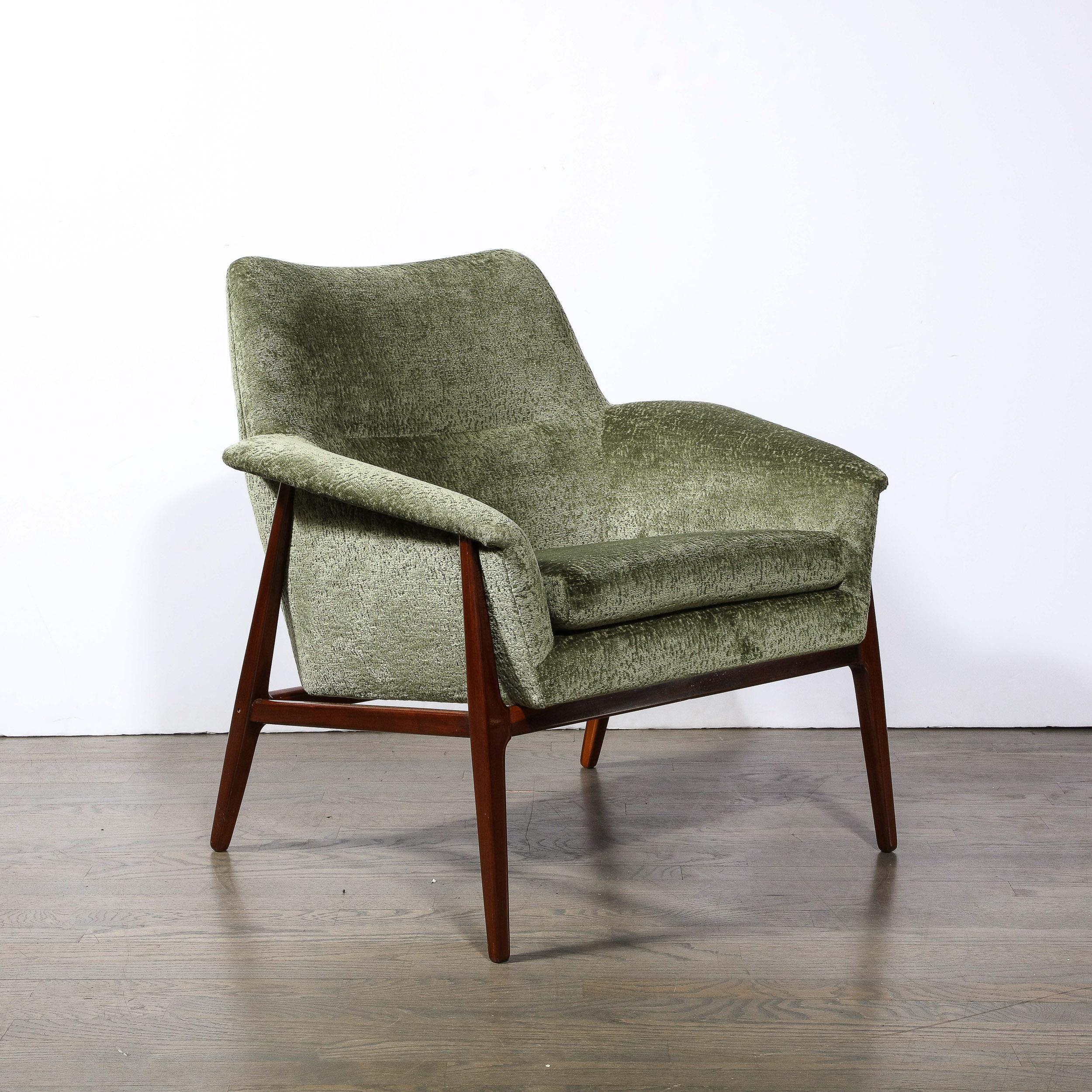 Mid-century Club Chairs W/ Hand-Rubbed Walnut & Holly Hunt Gauffraged Velvet 6