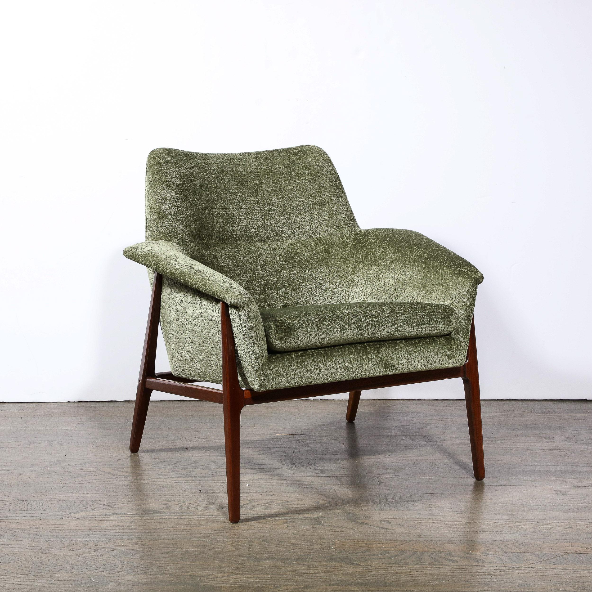 Mid-century Club Chairs W/ Hand-Rubbed Walnut & Holly Hunt Gauffraged Velvet 7
