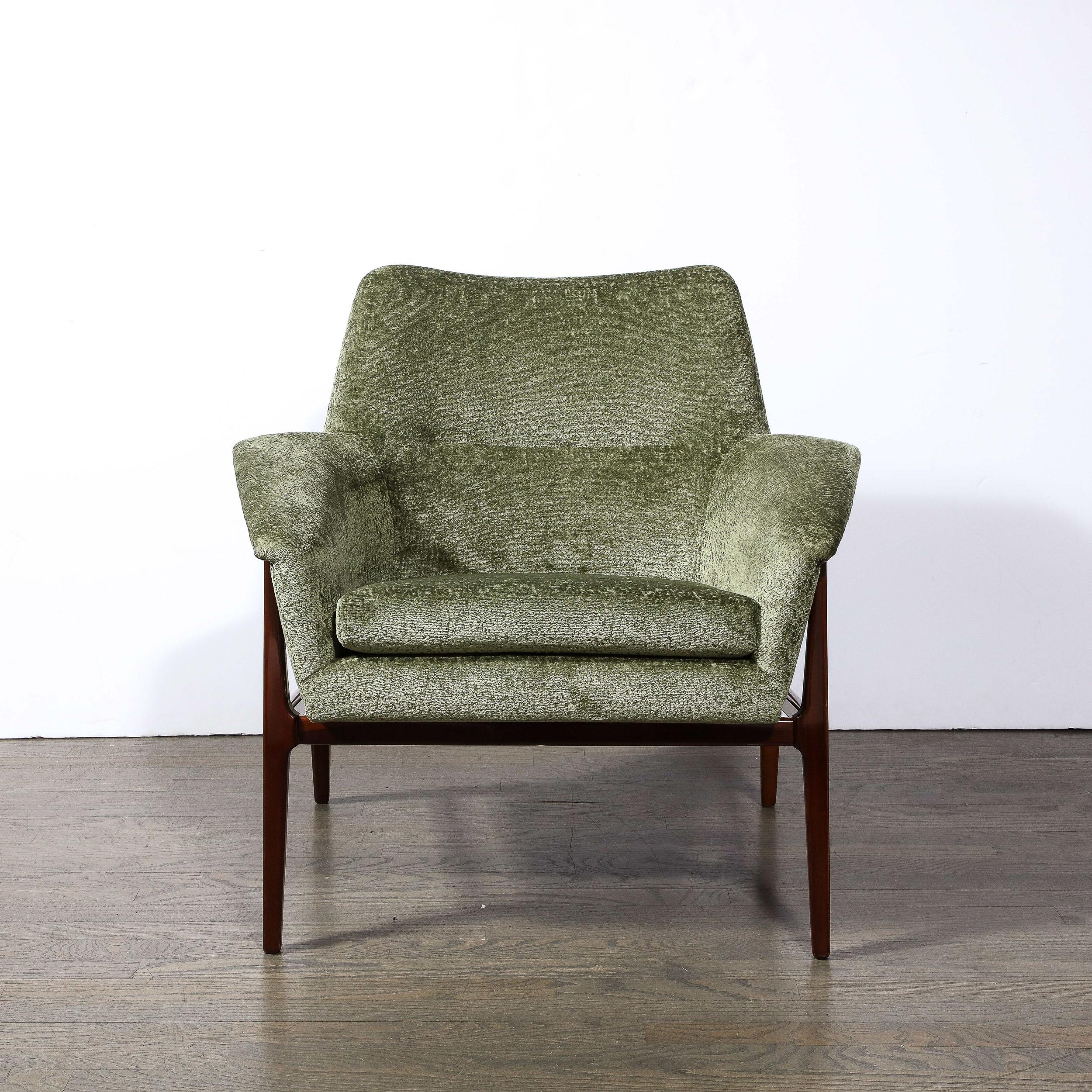 Mid-Century Modern Mid-century Club Chairs W/ Hand-Rubbed Walnut & Holly Hunt Gauffraged Velvet