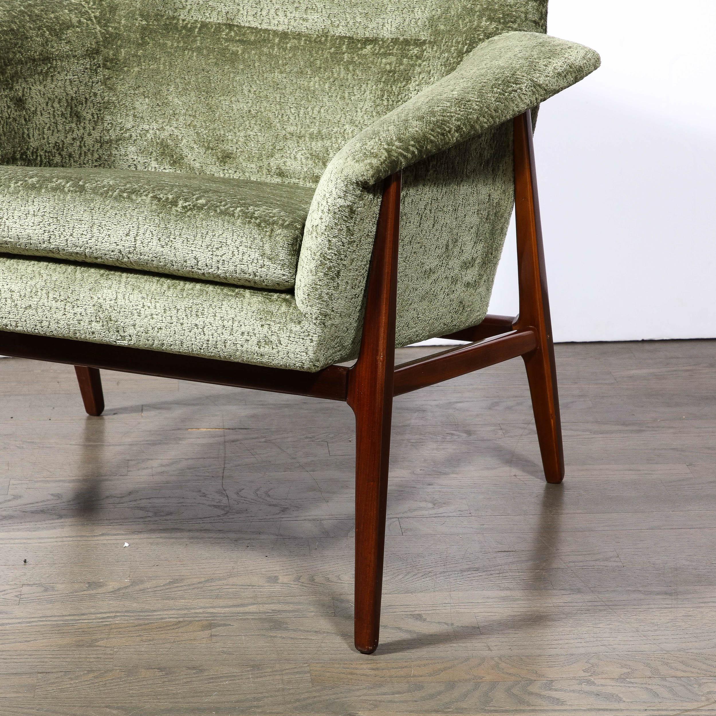 Mid-century Club Chairs W/ Hand-Rubbed Walnut & Holly Hunt Gauffraged Velvet In Excellent Condition In New York, NY