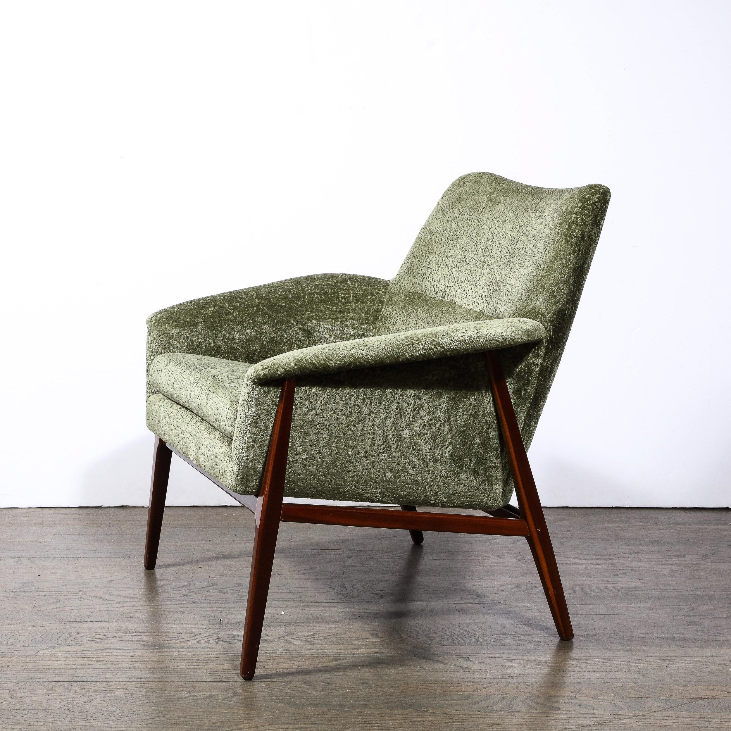 Mid-20th Century Mid-century Club Chairs W/ Hand-Rubbed Walnut & Holly Hunt Gauffraged Velvet