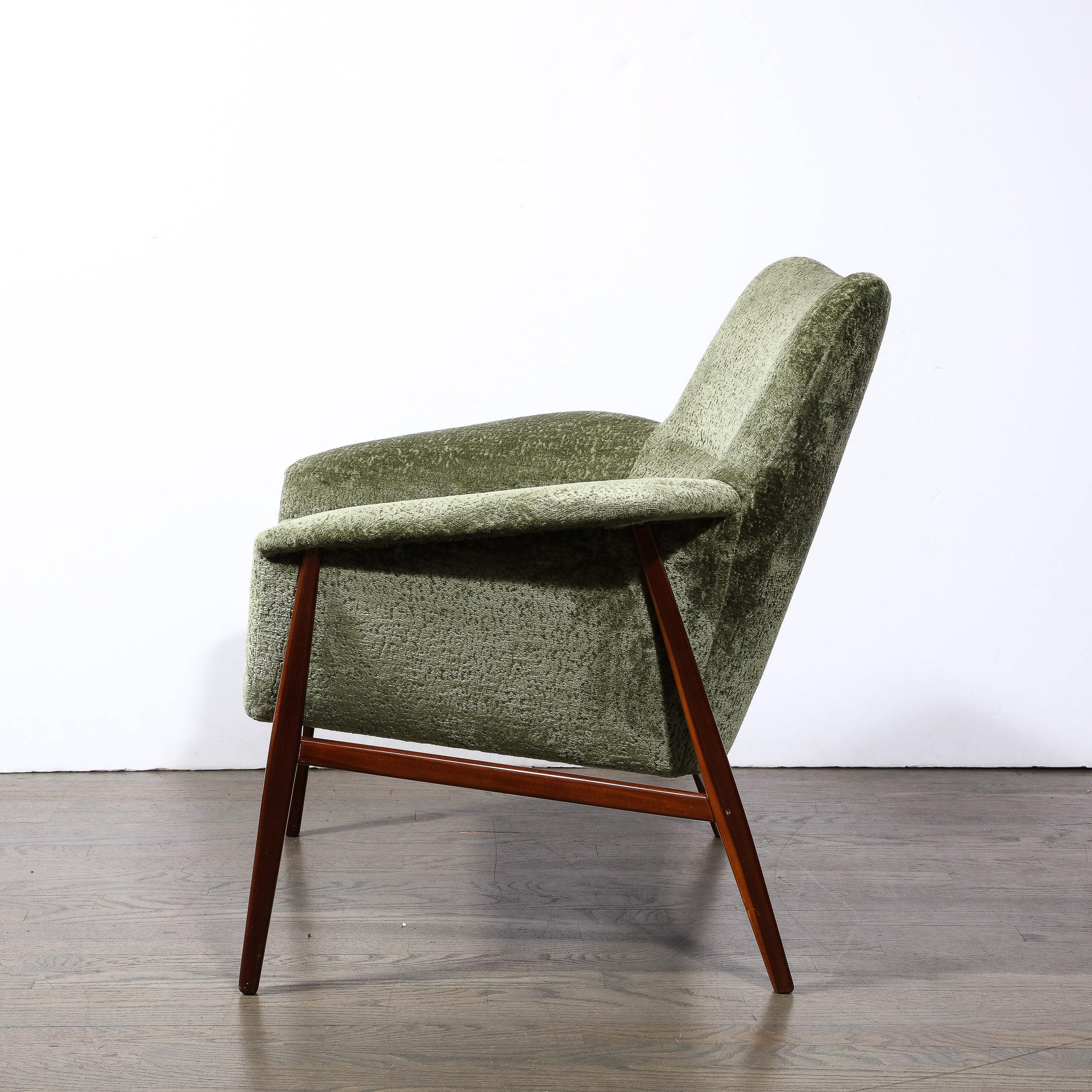Mid-century Club Chairs W/ Hand-Rubbed Walnut & Holly Hunt Gauffraged Velvet 1