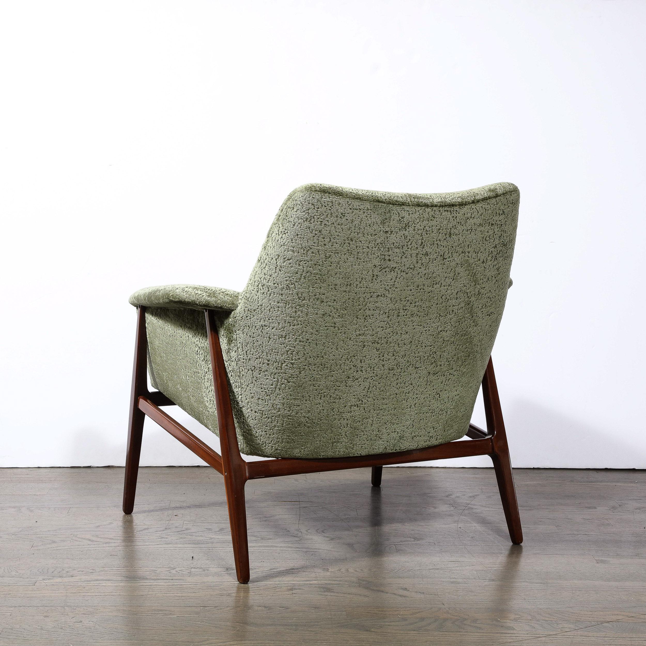 Mid-century Club Chairs W/ Hand-Rubbed Walnut & Holly Hunt Gauffraged Velvet 2