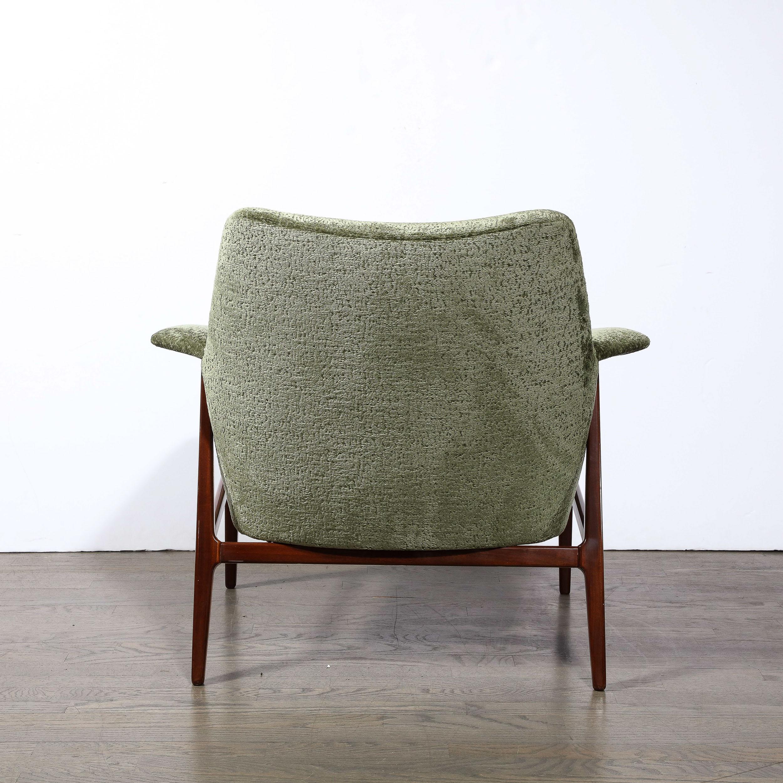 Mid-century Club Chairs W/ Hand-Rubbed Walnut & Holly Hunt Gauffraged Velvet 3