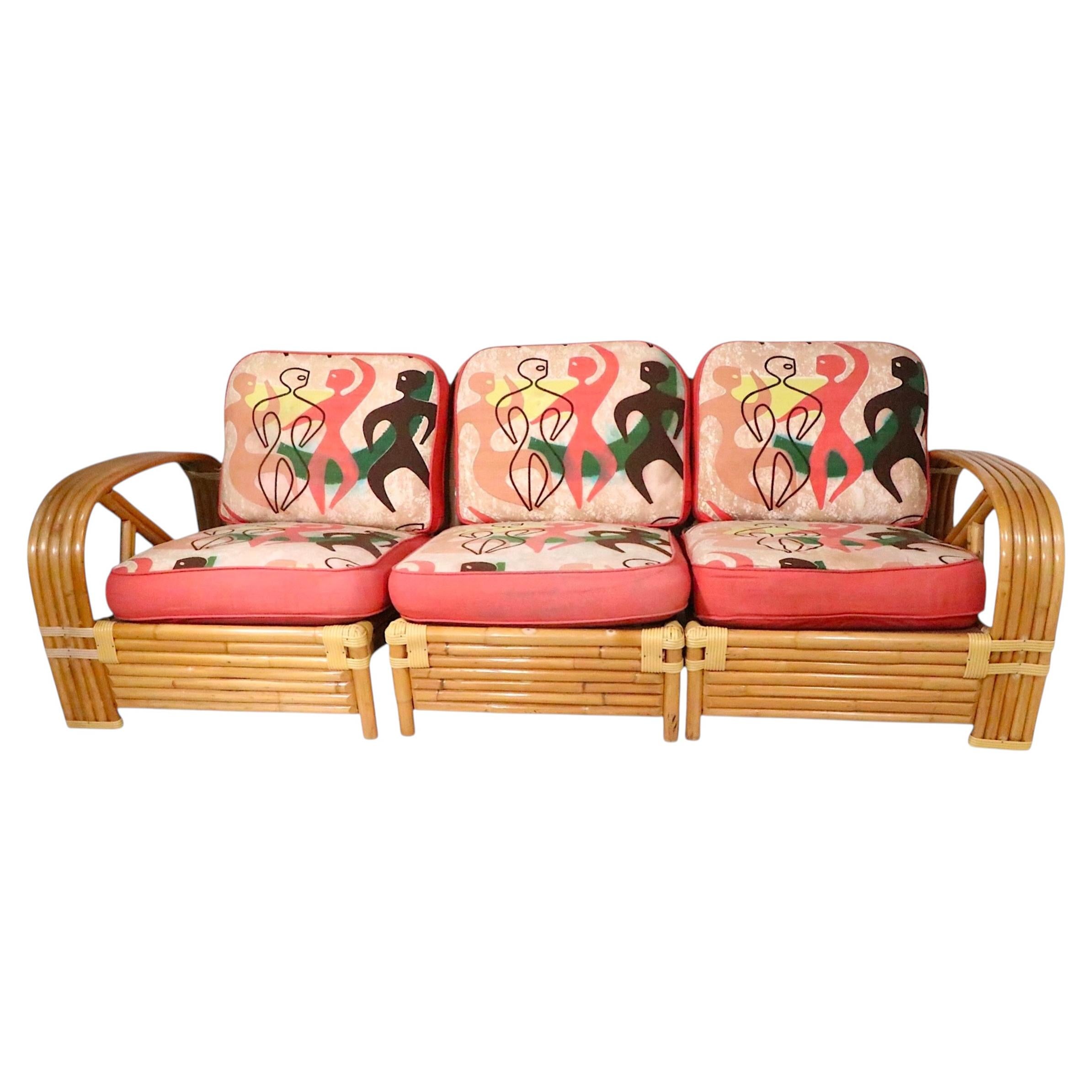 Mid Century Coastal Bamboo Sofa by Ritts - Tropitan design att. to Paul Frankl For Sale