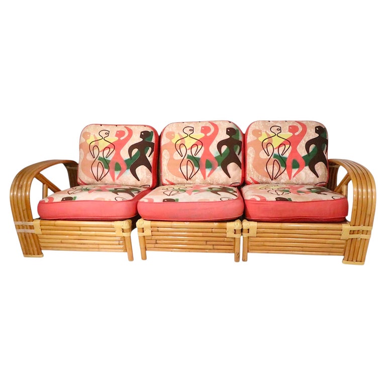 Mid Century Coastal Bamboo Sofa by Ritts - Tropitan design att. to Paul Frankl