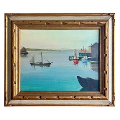 Mid Century Coastal Harbor Painting Signed Charles Richardson
