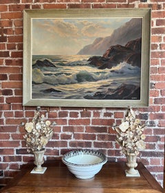 Küsten-Ölgemälde von Bertha Larson aus der Mitte des Jahrhunderts in einem rustikalen Rahmen