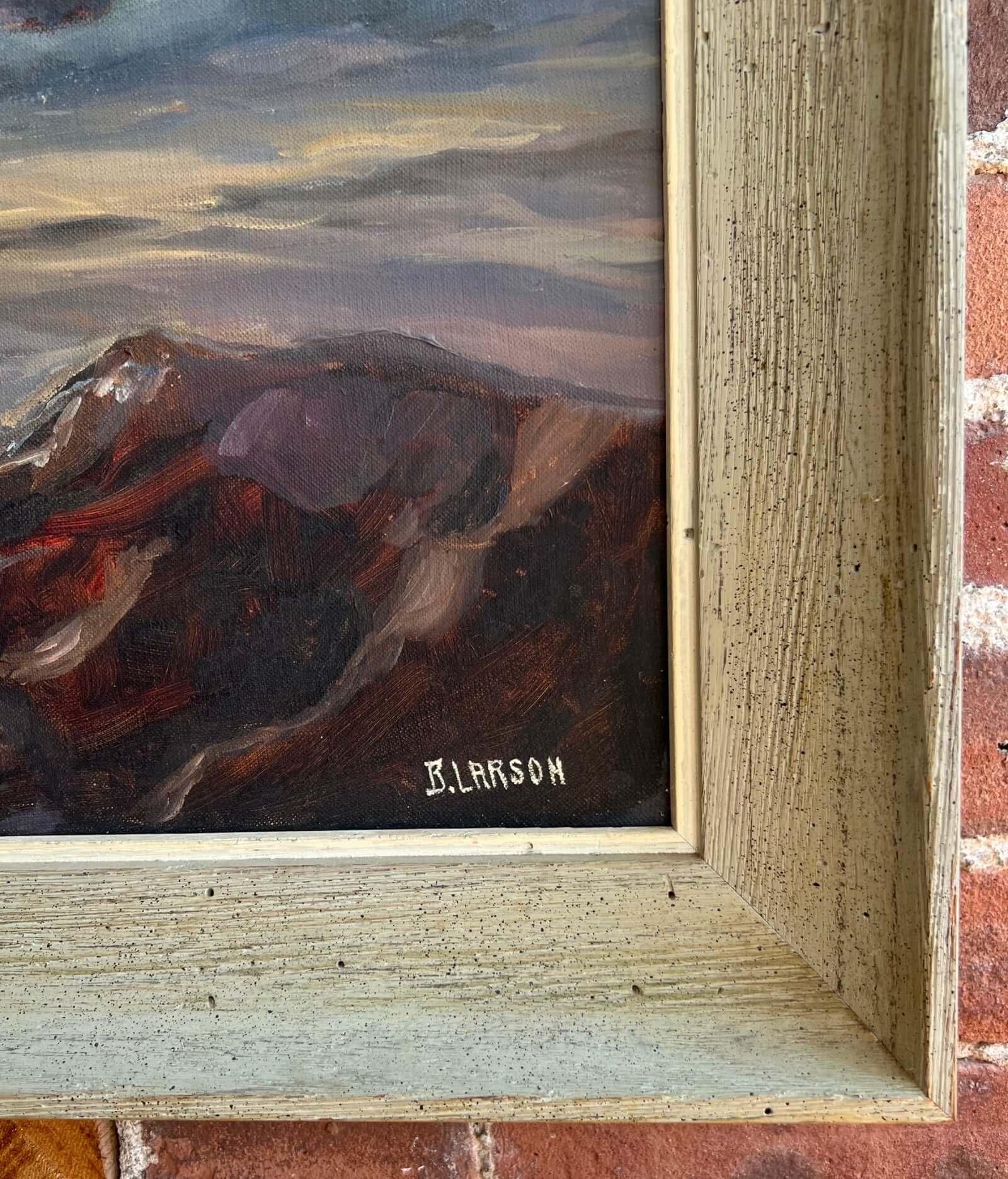 Küsten-Ölgemälde von Bertha Larson aus der Mitte des Jahrhunderts in einem rustikalen Rahmen (amerikanisch) im Angebot