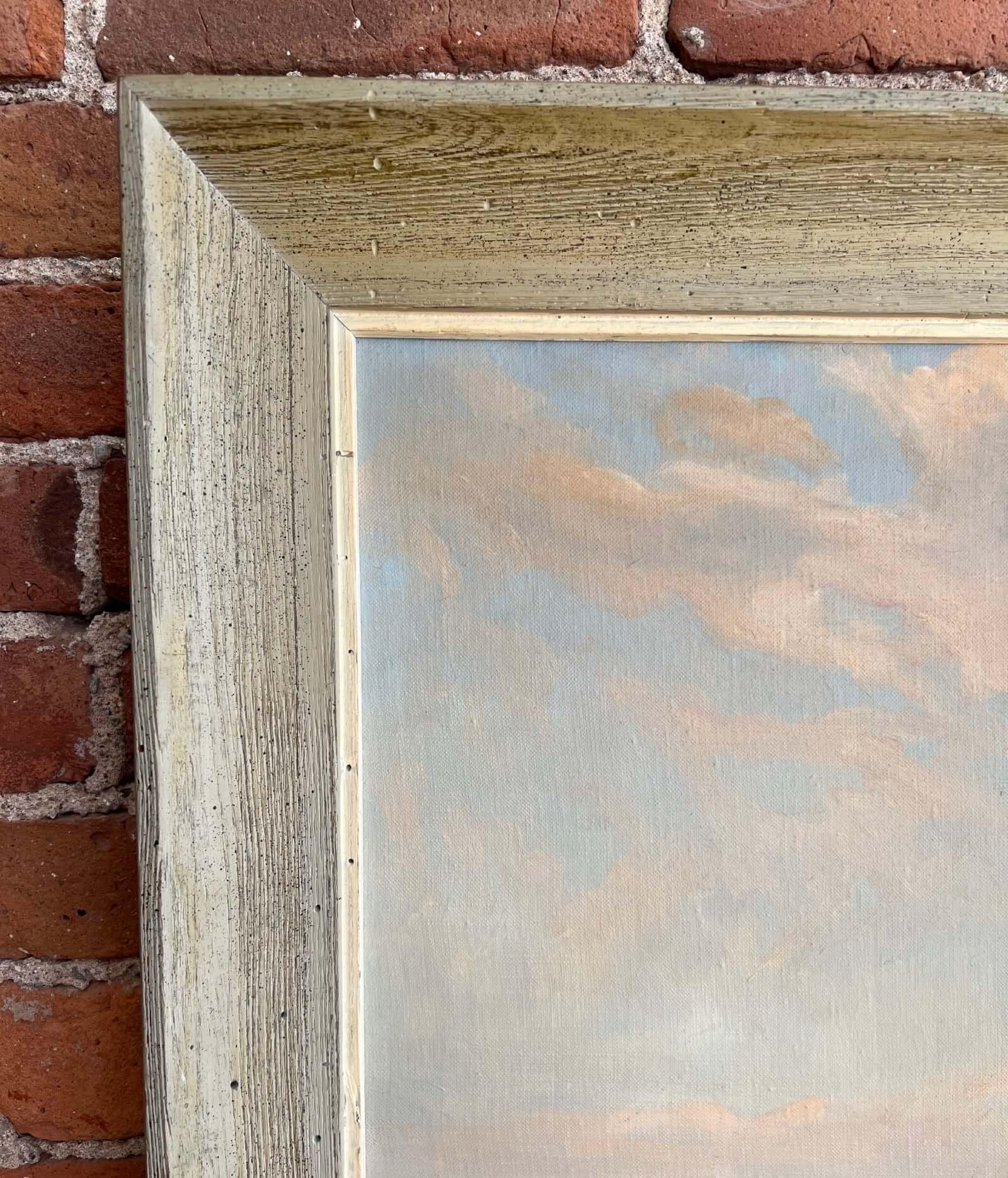 Küsten-Ölgemälde von Bertha Larson aus der Mitte des Jahrhunderts in einem rustikalen Rahmen im Zustand „Gut“ im Angebot in Black Rock, CT