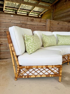 Mid-Century Coastal Rattan Three-Piece Curved Sectional Sofa With New Sunbrella