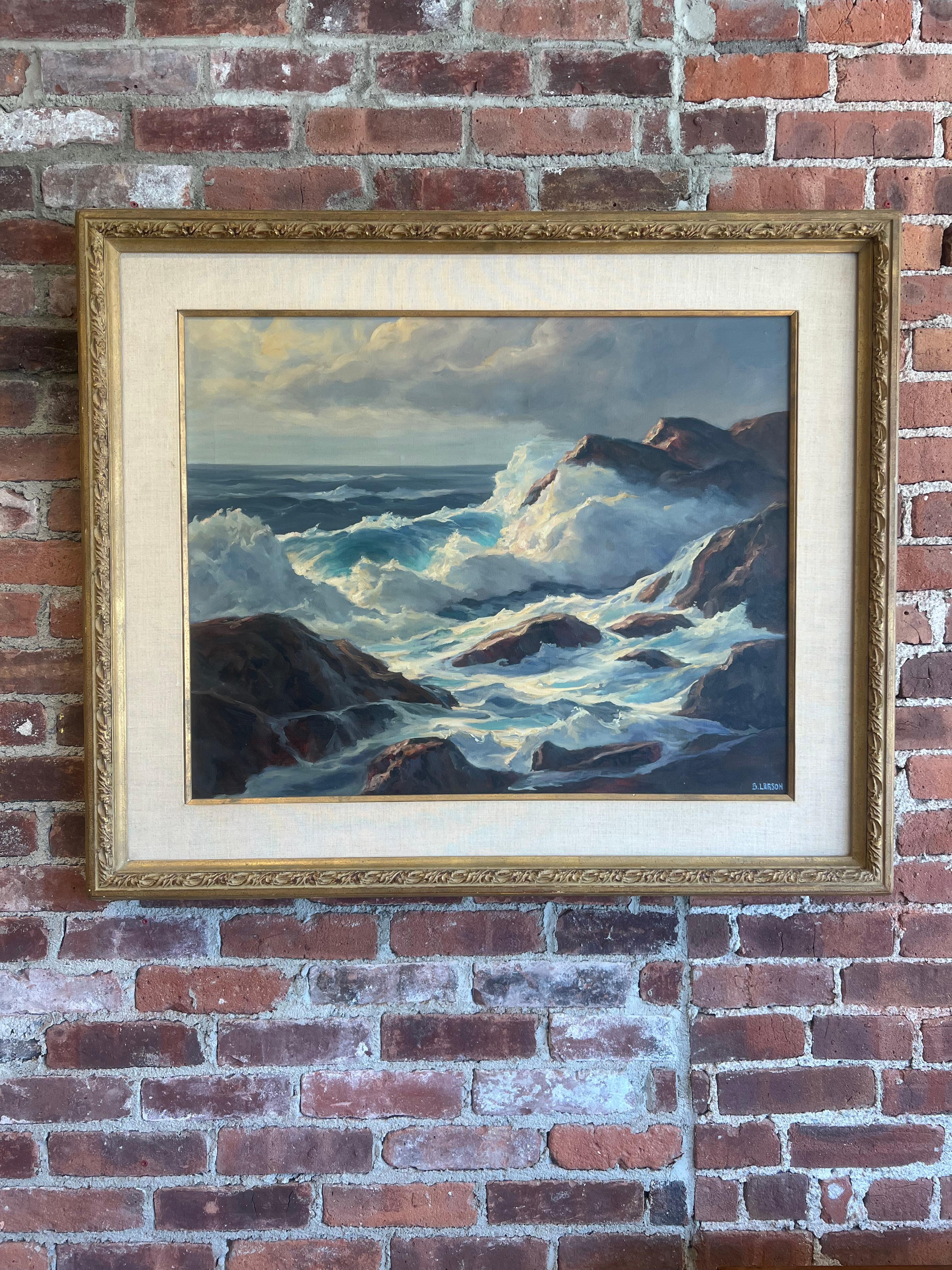 Mitte des Jahrhunderts Küstenlandschaft Gemälde von Bertha Larson, professionell gerahmt (Romantik) im Angebot