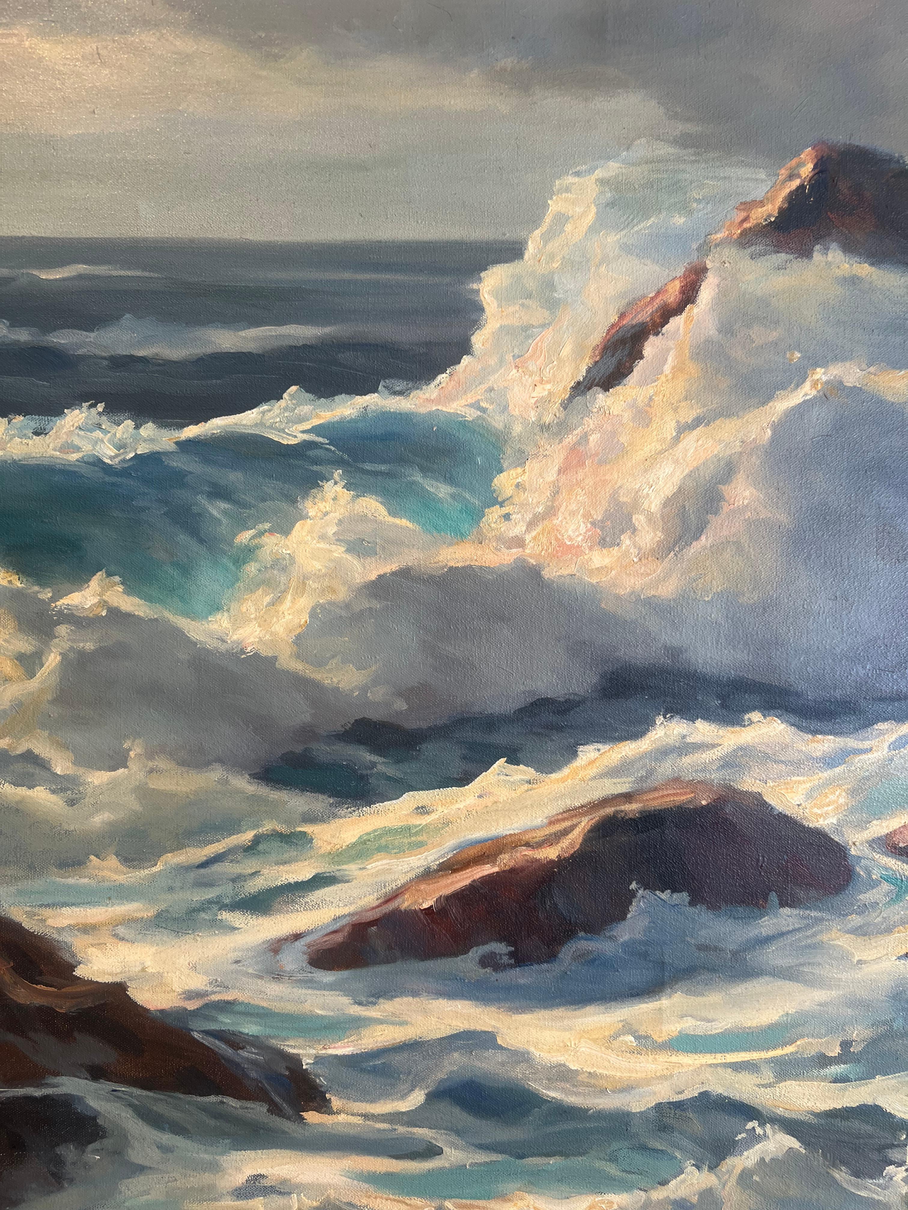 Mitte des Jahrhunderts Küstenlandschaft Gemälde von Bertha Larson, professionell gerahmt (amerikanisch) im Angebot