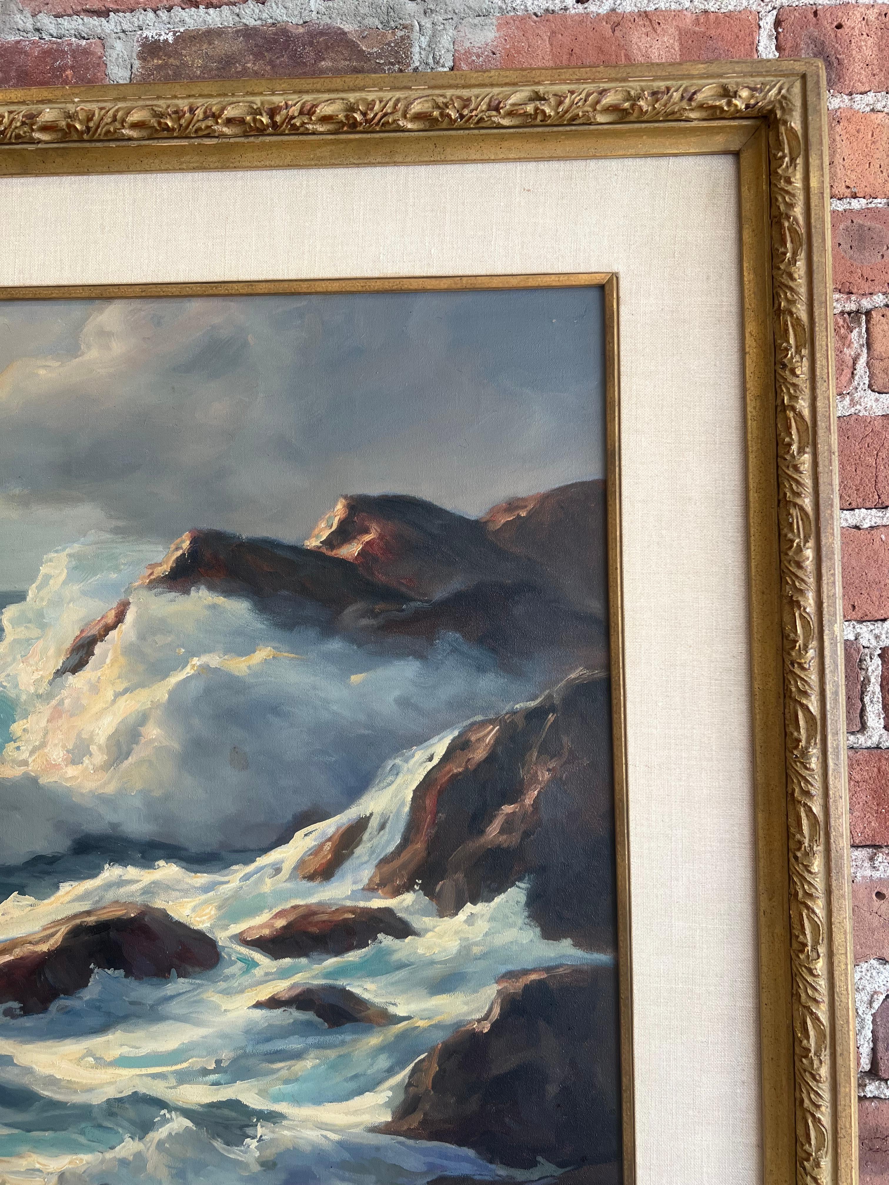 Mitte des Jahrhunderts Küstenlandschaft Gemälde von Bertha Larson, professionell gerahmt (20. Jahrhundert) im Angebot