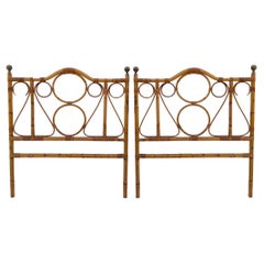 Mid-Century Coastal Style Bamboo and Brass Twin Headboards, Pair