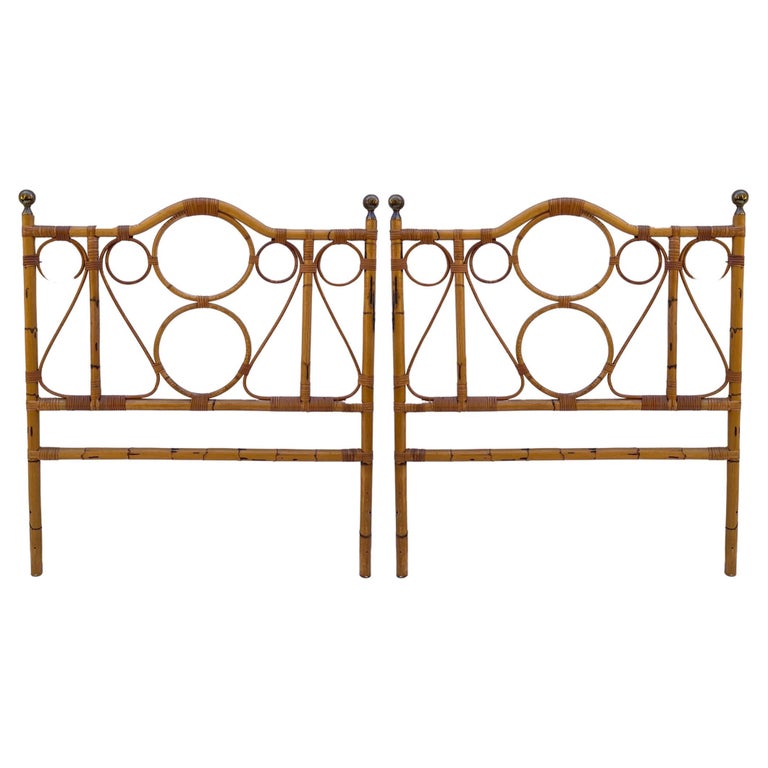 MidCentury Coastal Style Bamboo and Brass Twin Headboards, Pair at