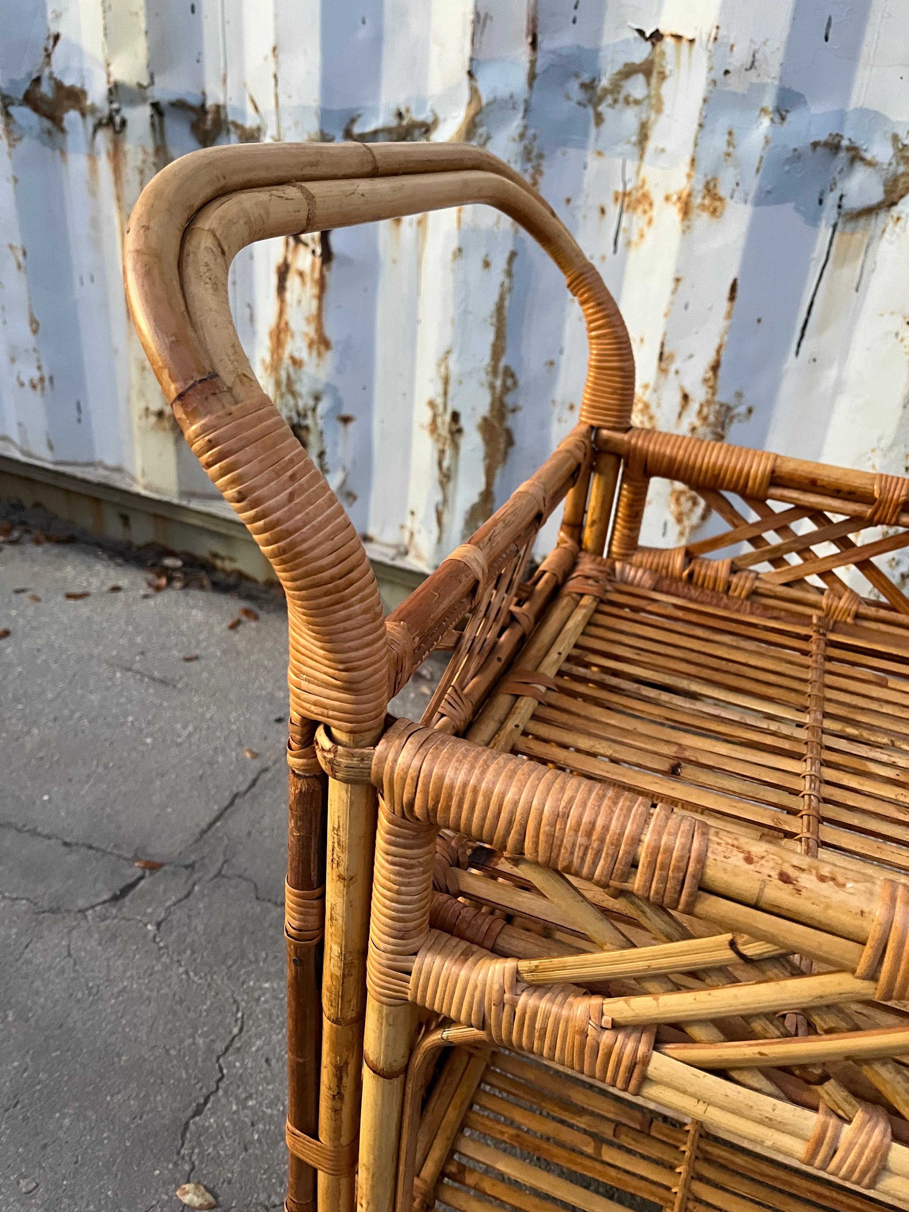Mid Century Coastal Style Rattan Dry Bar/ Serving Cart. Circa 1970s For Sale 12