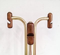 Mid Century Coat Rack in brass, walnut burl and brass in style of Willy Rizzo