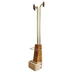 Mid Century Coat Rack in brass, walnut burl and brass in style of Willy Rizzo