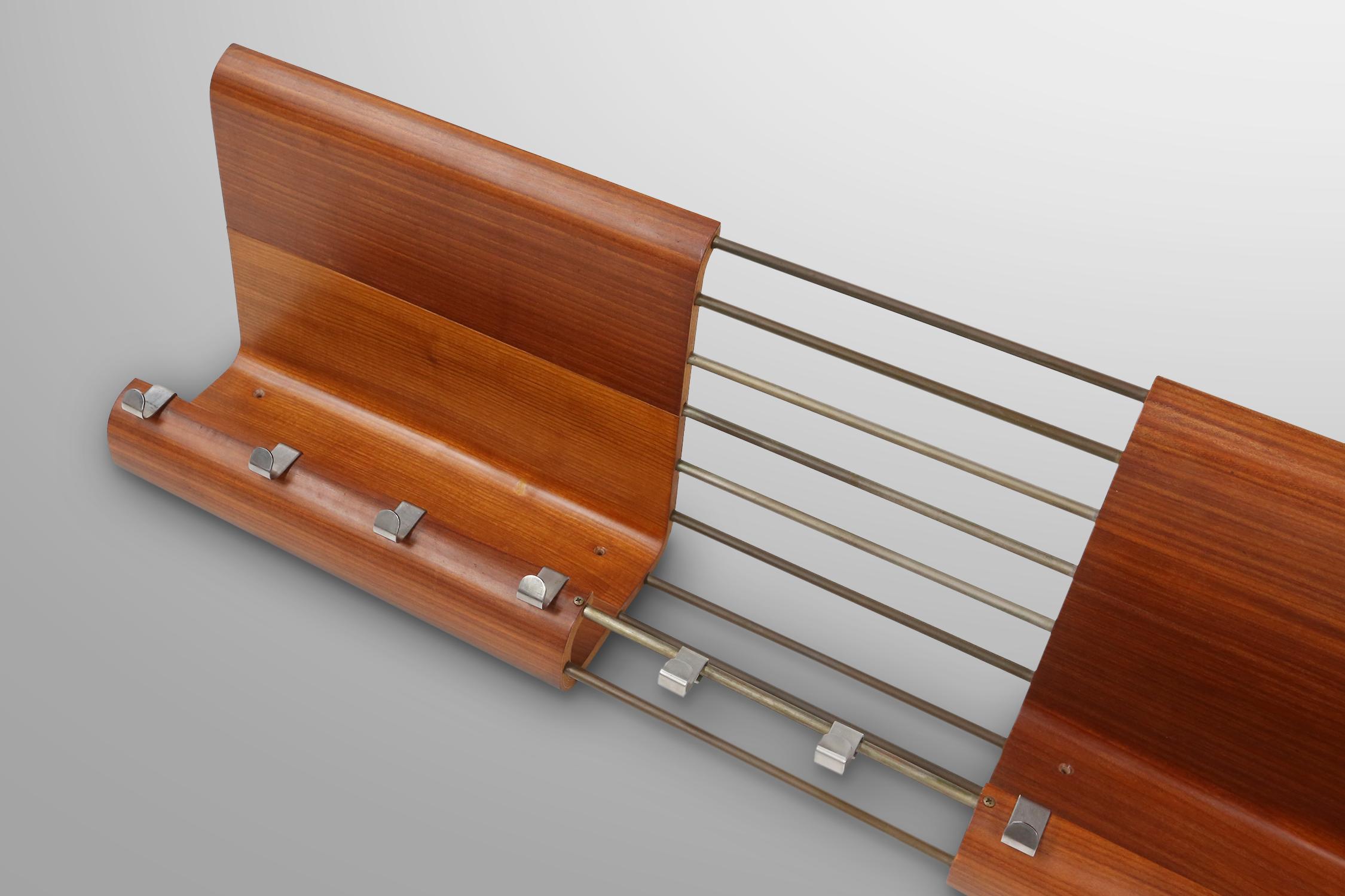 Metal Mid-century coatrack by De Coene in bent plywood, Belgium 1960 For Sale