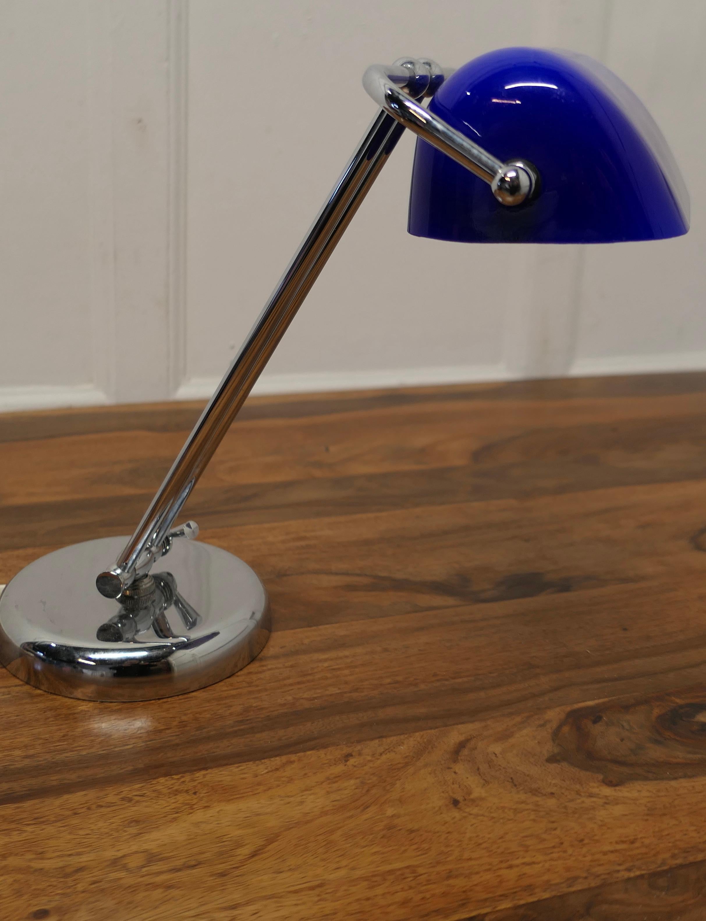Mid Century Cobalt and Chrome Glass Library Desk Lamp    For Sale 4
