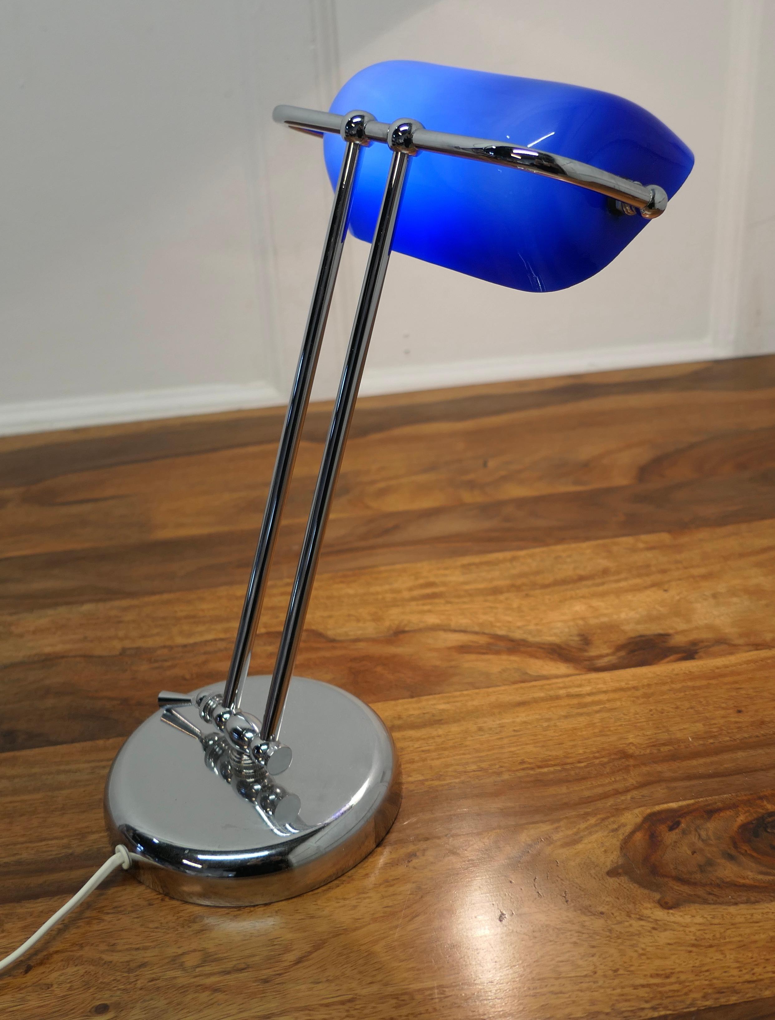 Mid-Century Modern Mid Century Cobalt and Chrome Glass Library Desk Lamp    For Sale