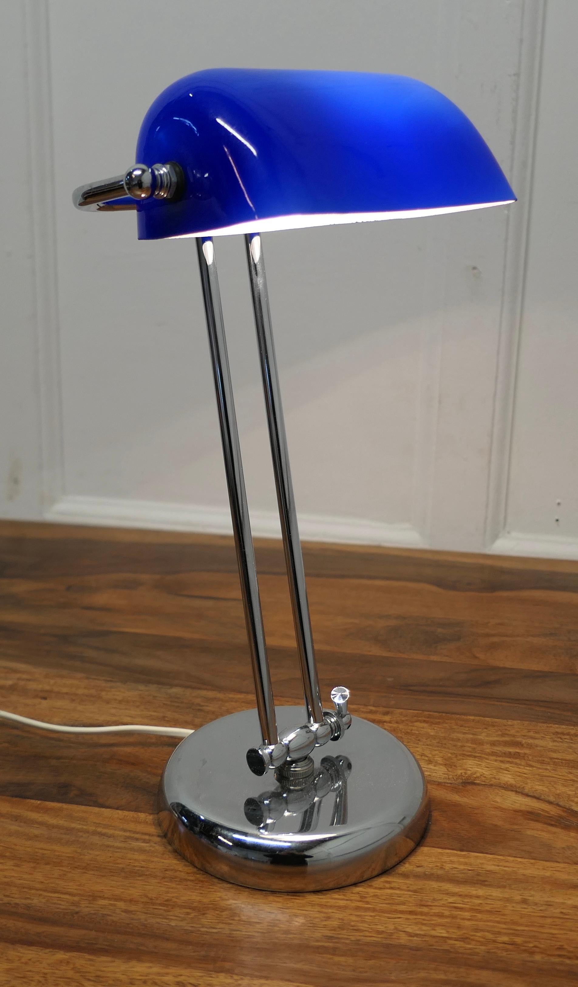 Mid Century Cobalt and Chrome Glass Library Desk Lamp    For Sale 1