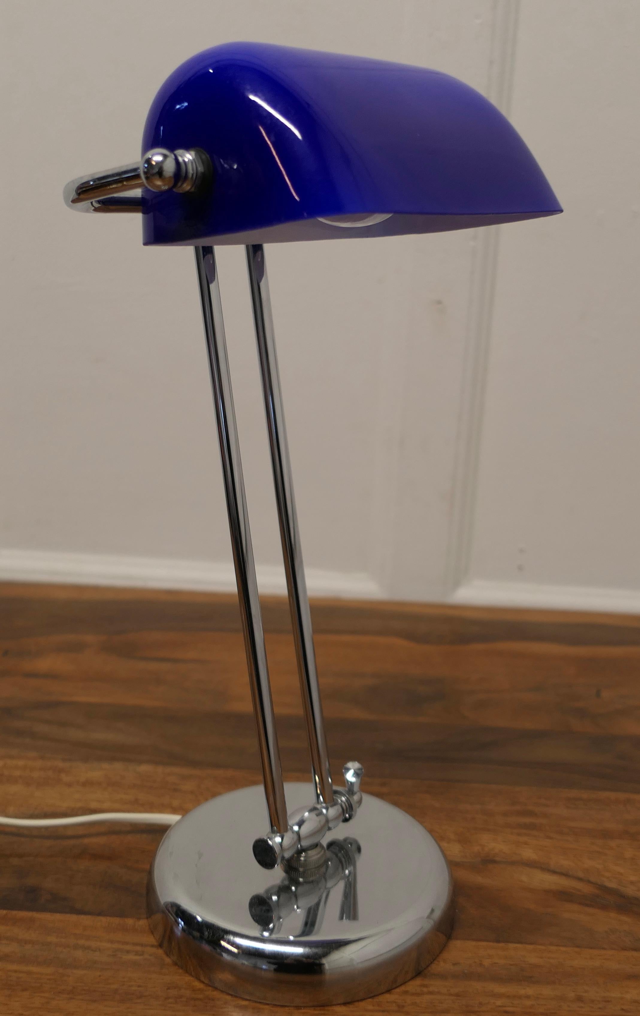 Mid Century Cobalt and Chrome Glass Library Desk Lamp    For Sale 2
