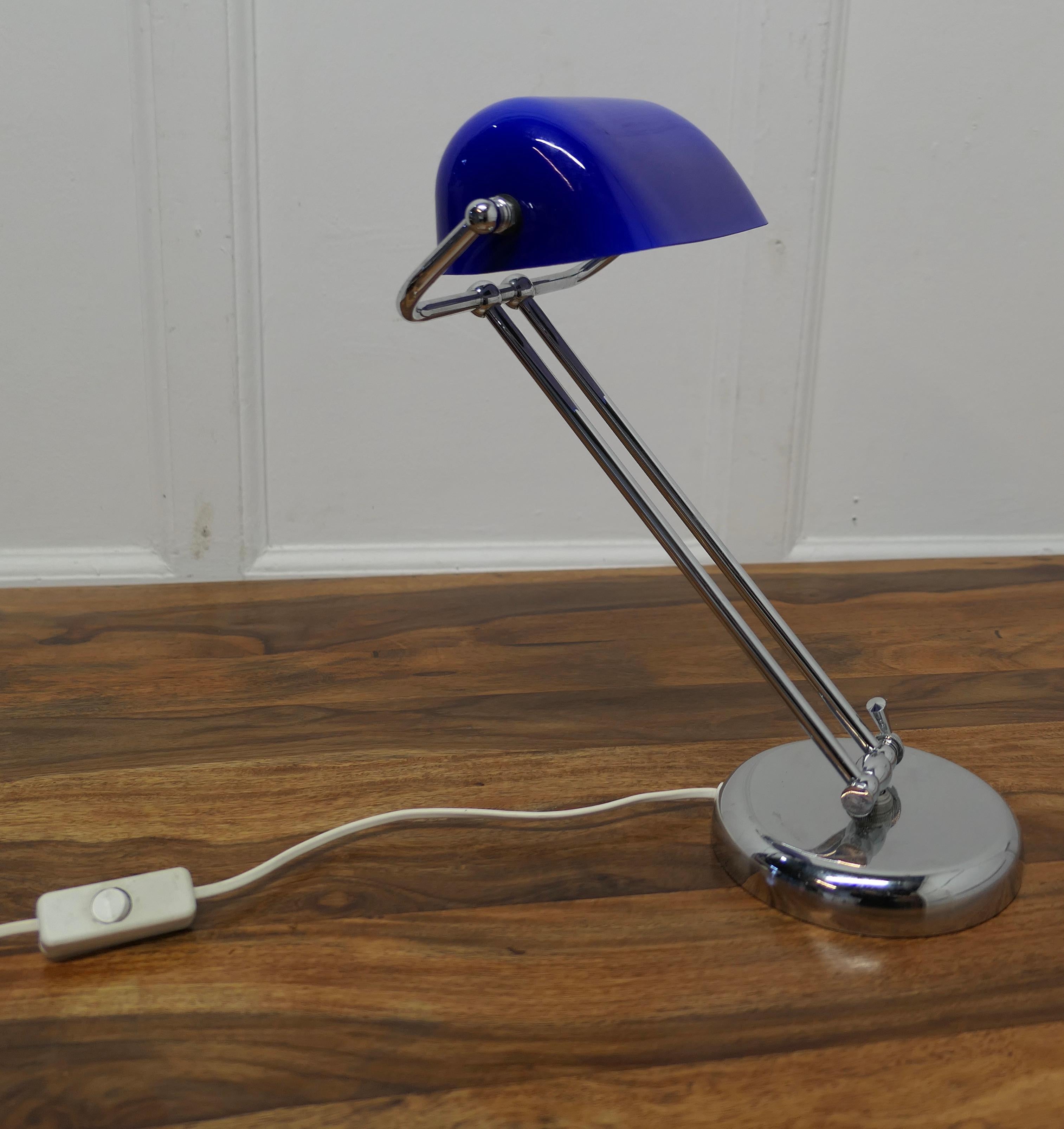 Mid Century Cobalt and Chrome Glass Library Desk Lamp    For Sale 3