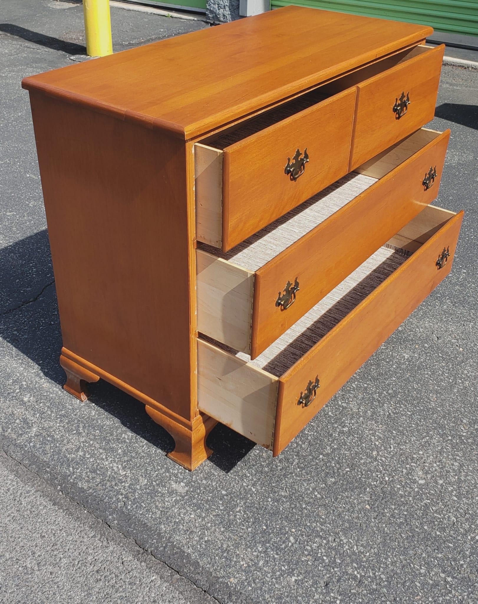 Contemporary AE Coburn Manufacturing Chippendale Maple three drawer Chest of Drawers in good vintage condition. Measures 40