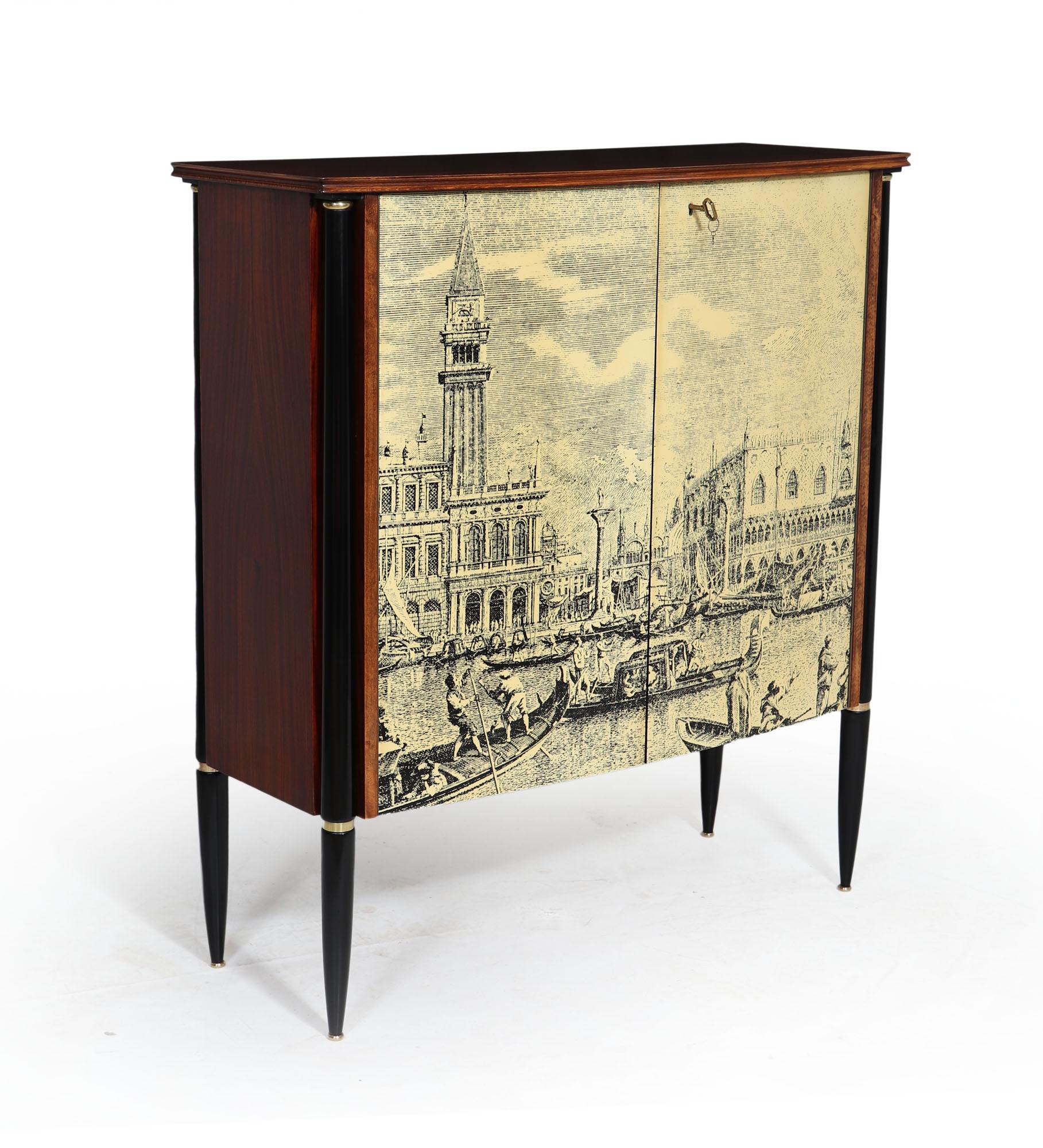Italian Midcentury Cocktail Cabinet in the Manner of Fornasetti