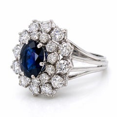 MID-CENTURY Cocktail Ring 4.00 CTW Sapphire & Old European Diamonds in 18kt Gold