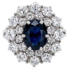 MID-CENTURY Cocktail Ring 4.00 CTW Sapphire & Old European Diamonds in 18kt Gold