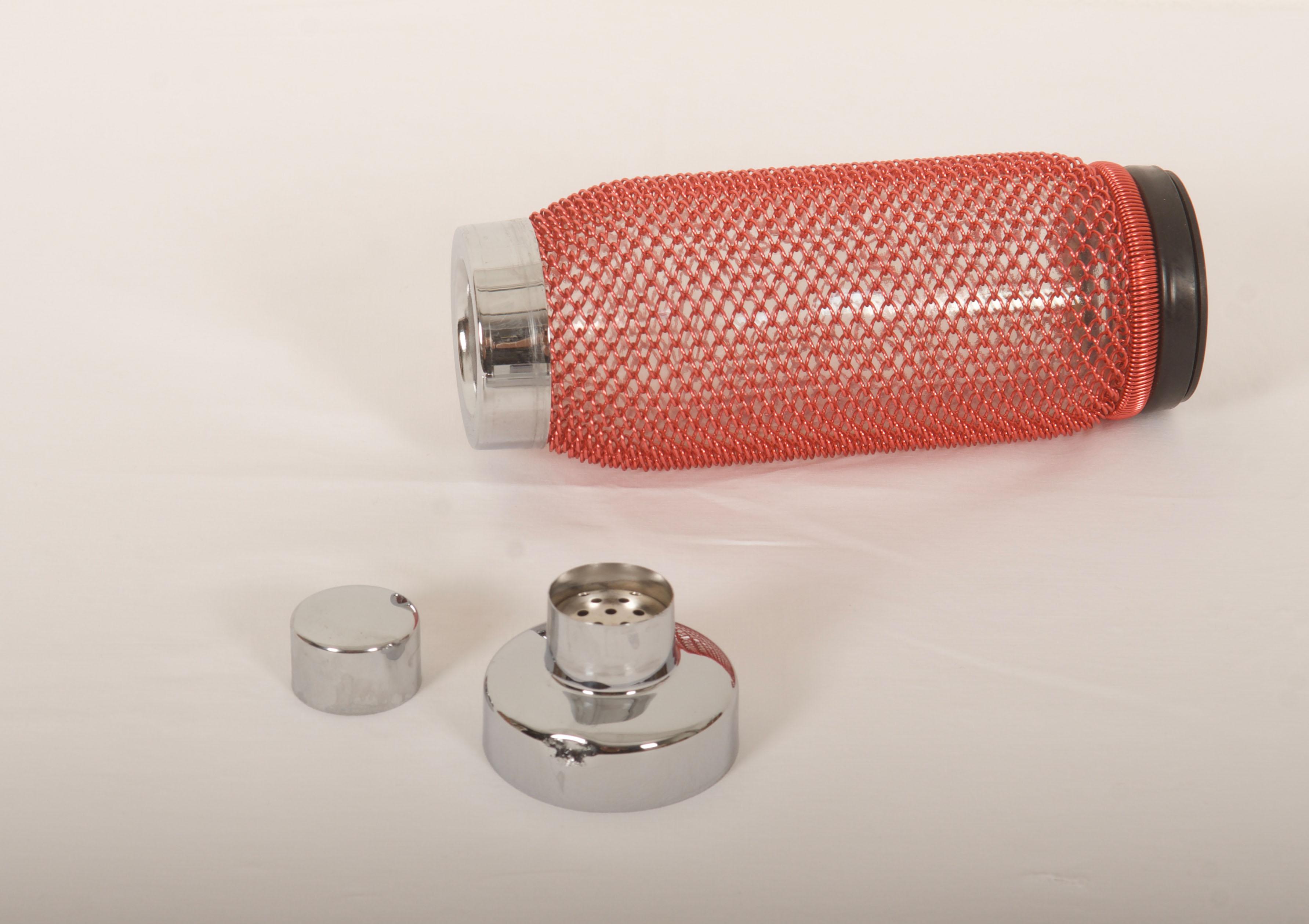 Late 20th Century Mid-Century Cocktail Shaker With A Red Wire-Netting For Sale
